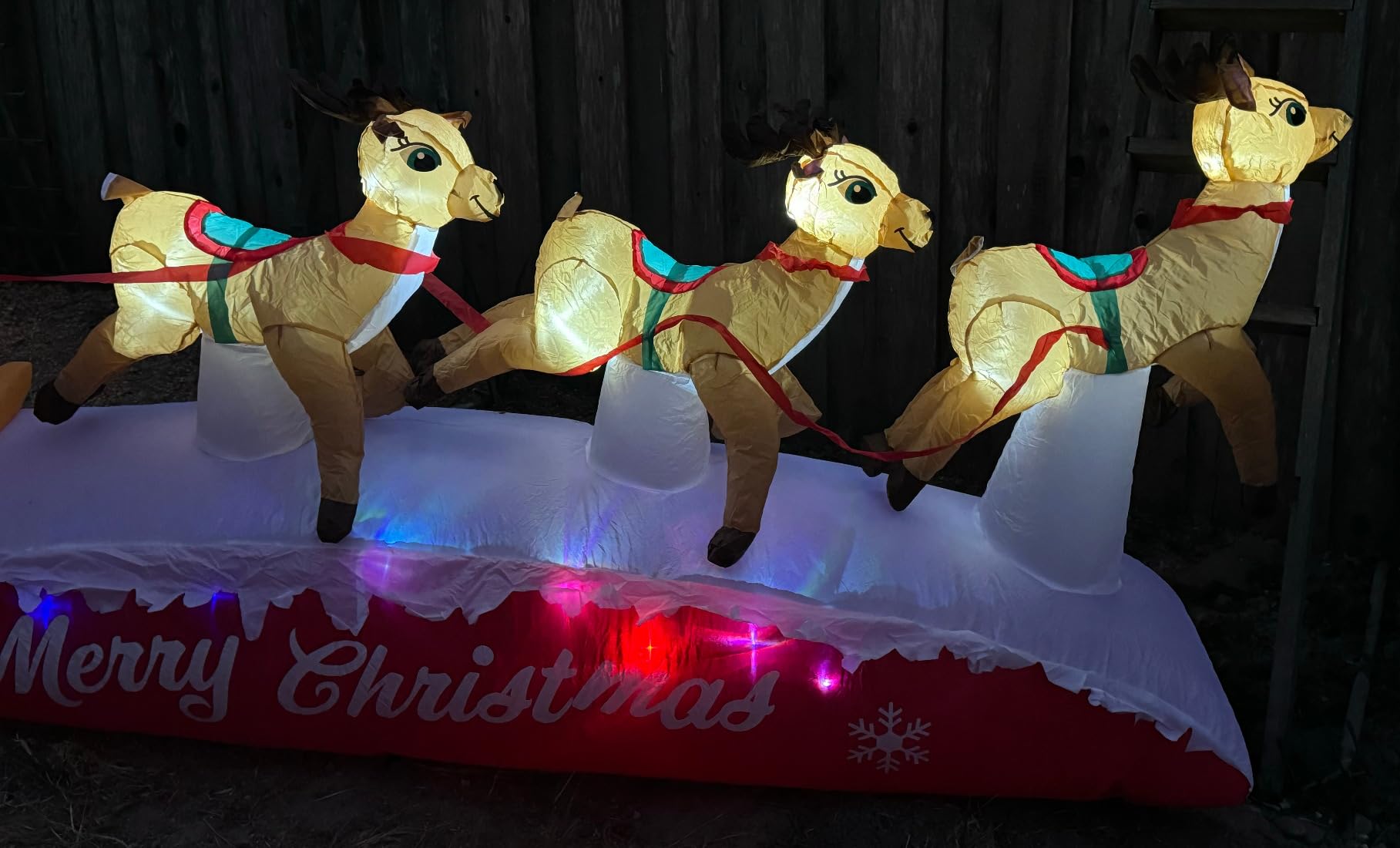 Danxilu Christmas Inflatables 10 FT Long Santa Sleigh and Reindeer Decor | Built-in Colorful LEDs, Inflatable Santa Claus Deer Sled Blow Up Outdoor Yard Decorations for Outside Lawn, Xmas Holiday Gift customer photo 2