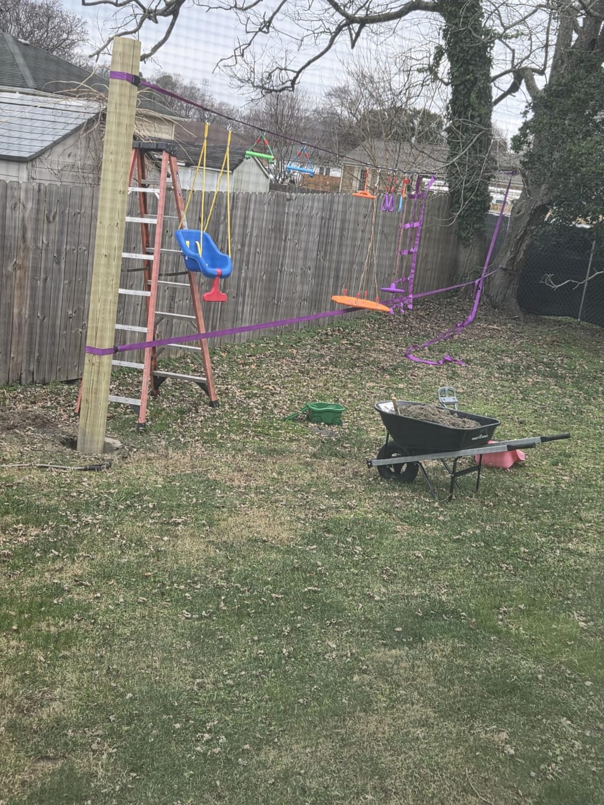 AOBOTE Ninja Warrior Obstacle Course for Kids, 2x56ft Slackline with 12 Accessories, Saucer Swing with 360 Degree Rotating Wheel, Ninja Course for Kids Outside (AB010001-3) customer photo 1