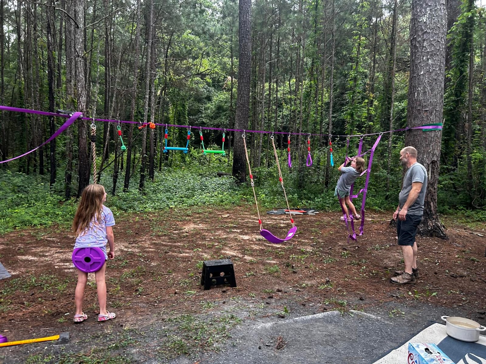 AOBOTE Ninja Warrior Obstacle Course for Kids, 2x56ft Slackline with 12 Accessories, Saucer Swing with 360 Degree Rotating Wheel, Ninja Course for Kids Outside (AB010001-3) customer photo 2