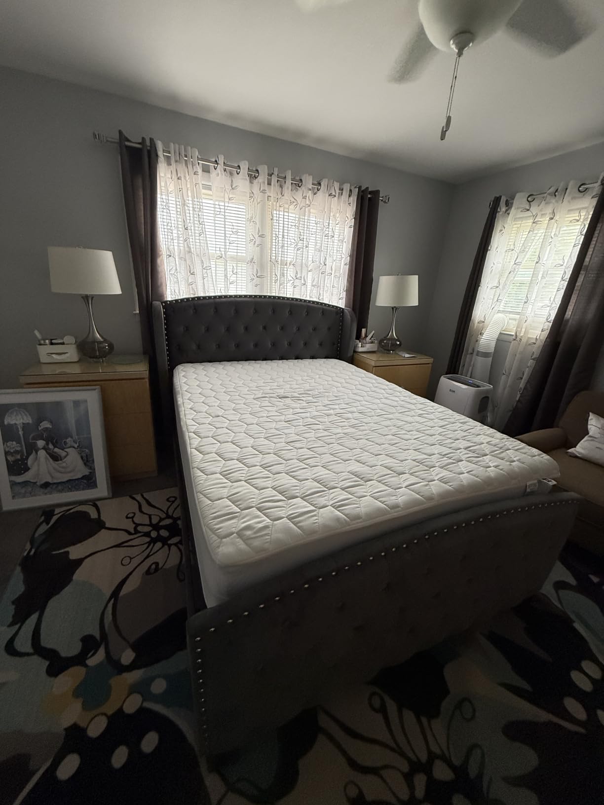 Queen Size Bed Frame Velvet Upholstered Platform Bed with Wingback Headboard & Footboard, Deep Button Tufted customer photo 2