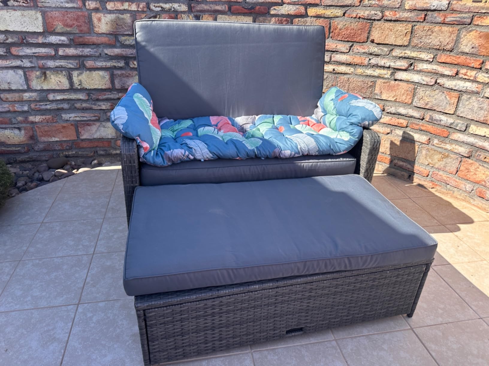 RELAX4LIFE Wicker Patio Outdoor Daybed - Rattan Day Bed Lounger with Loveseat & Storage Ottoman, Sunbed Sofa Set w/Cushions, 4-Level Adjustable Backrest & 2 Retractable Trays, Patio Daybed (Beige) customer photo 1