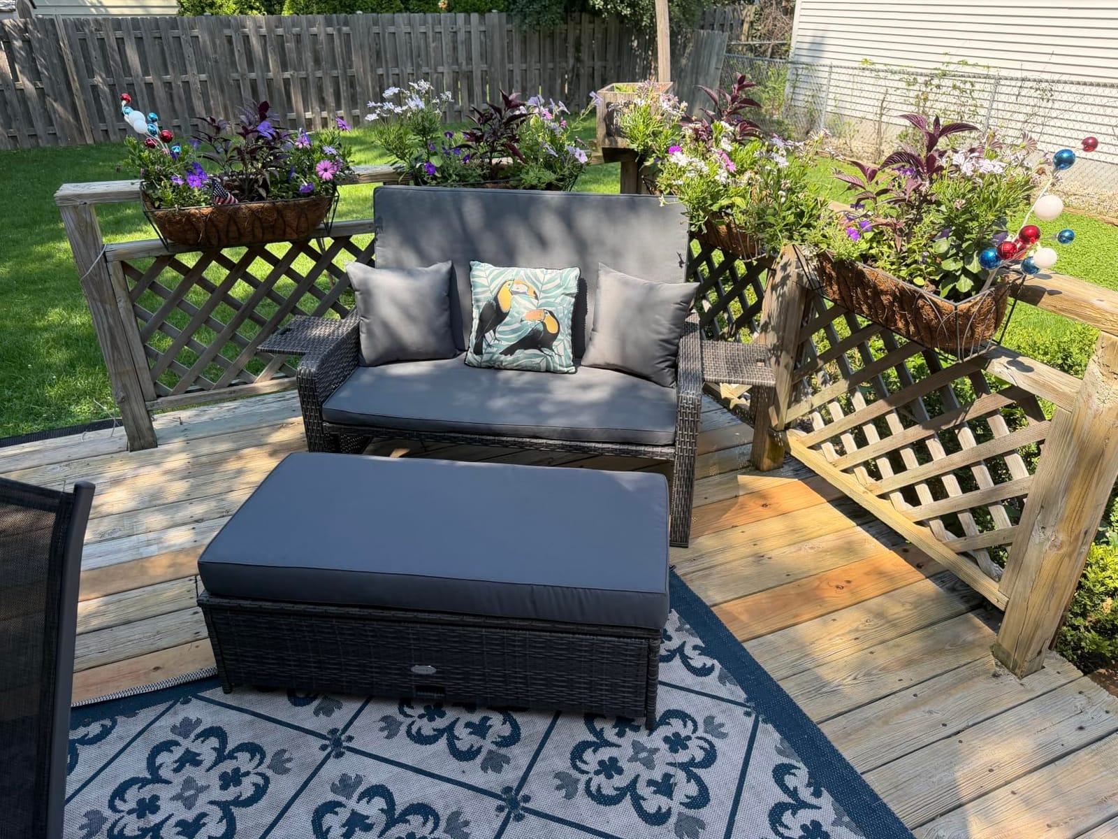 RELAX4LIFE Wicker Patio Outdoor Daybed - Rattan Day Bed Lounger with Loveseat & Storage Ottoman, Sunbed Sofa Set w/Cushions, 4-Level Adjustable Backrest & 2 Retractable Trays, Patio Daybed (Beige) customer photo 2