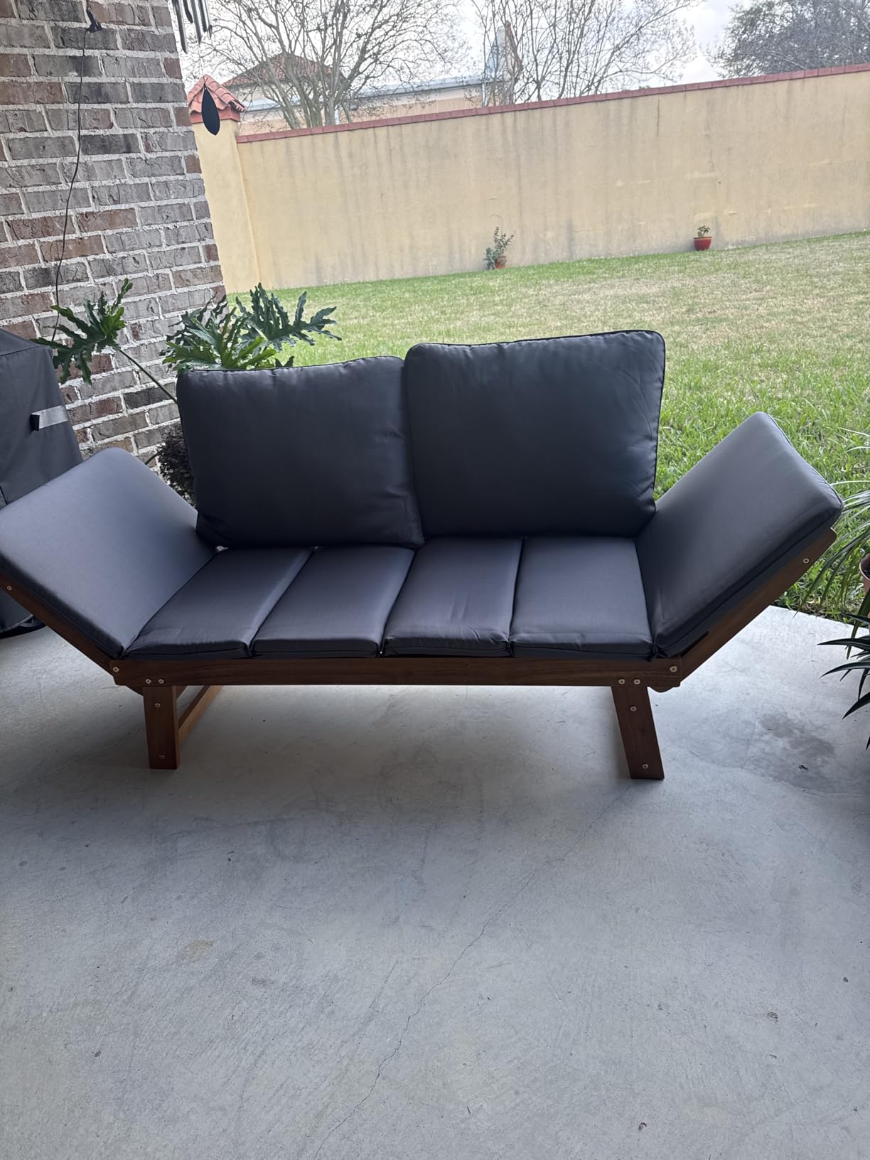 Devoko Outdoor Couch Acacia Wood Outdoor Sofa Balcony Furniture (Grey) | Adjustable Armrests Outdoor Loveseat, Convertible Patio Couch with Removable Cushions & Pillows for Patio, Porch, Poolside customer photo 1