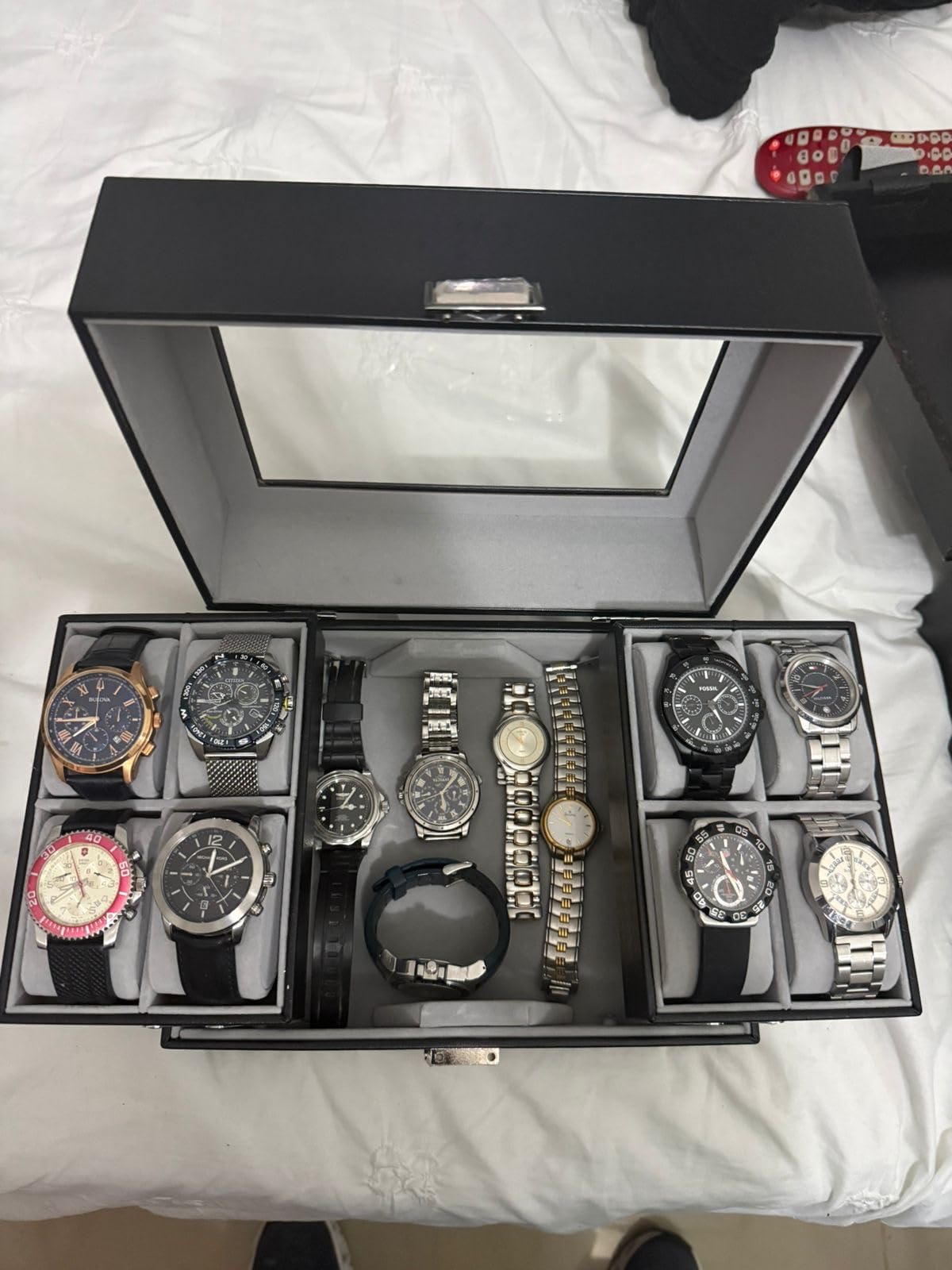 Dajasan Watch Box, Watch Case for Men, 8 Slot Watch Display Case, 3 Layers Large Sunglass Storage Organizer for Watch, Ring, Jewelry, Gift Idea, PU Leather (Black) customer photo 1