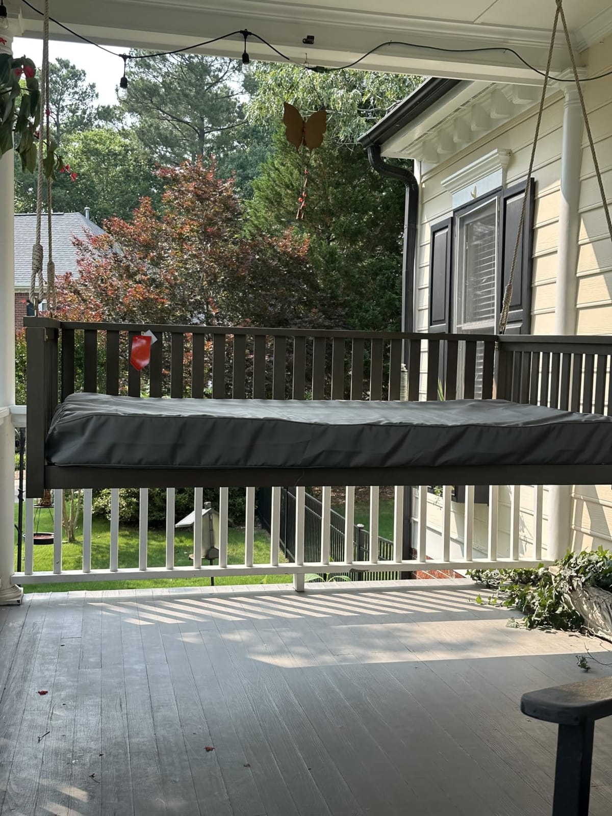 Porch Daybed Swing Outdoor Wooden Swing Bench, Patio Hanging Chair Swinging Bed for Garden, Backyard, Deck, Black customer photo 2