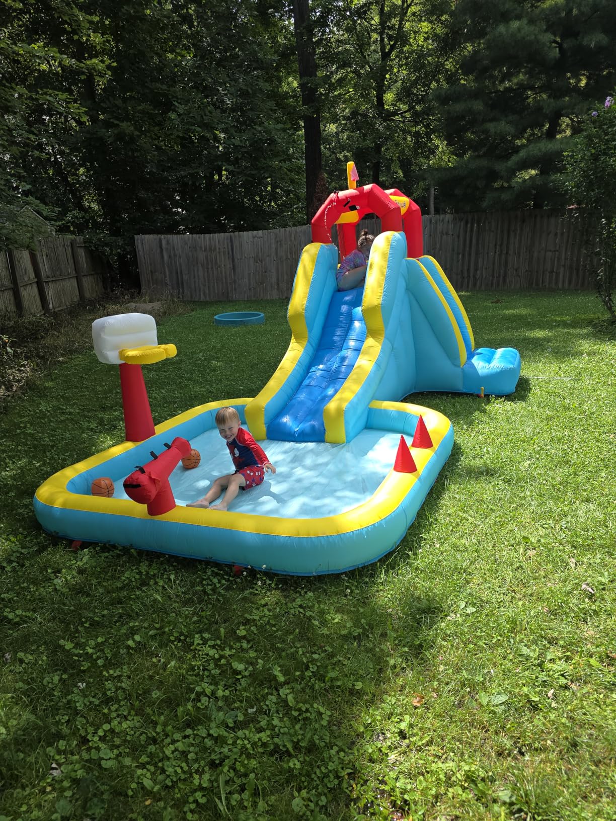 Inflatable Water Slide, Blow Up Water Slide with Climbing Wall, Water Slide for Kids Backyard with Basketball Hoop, Water Cannon and Splash Pool customer photo 2