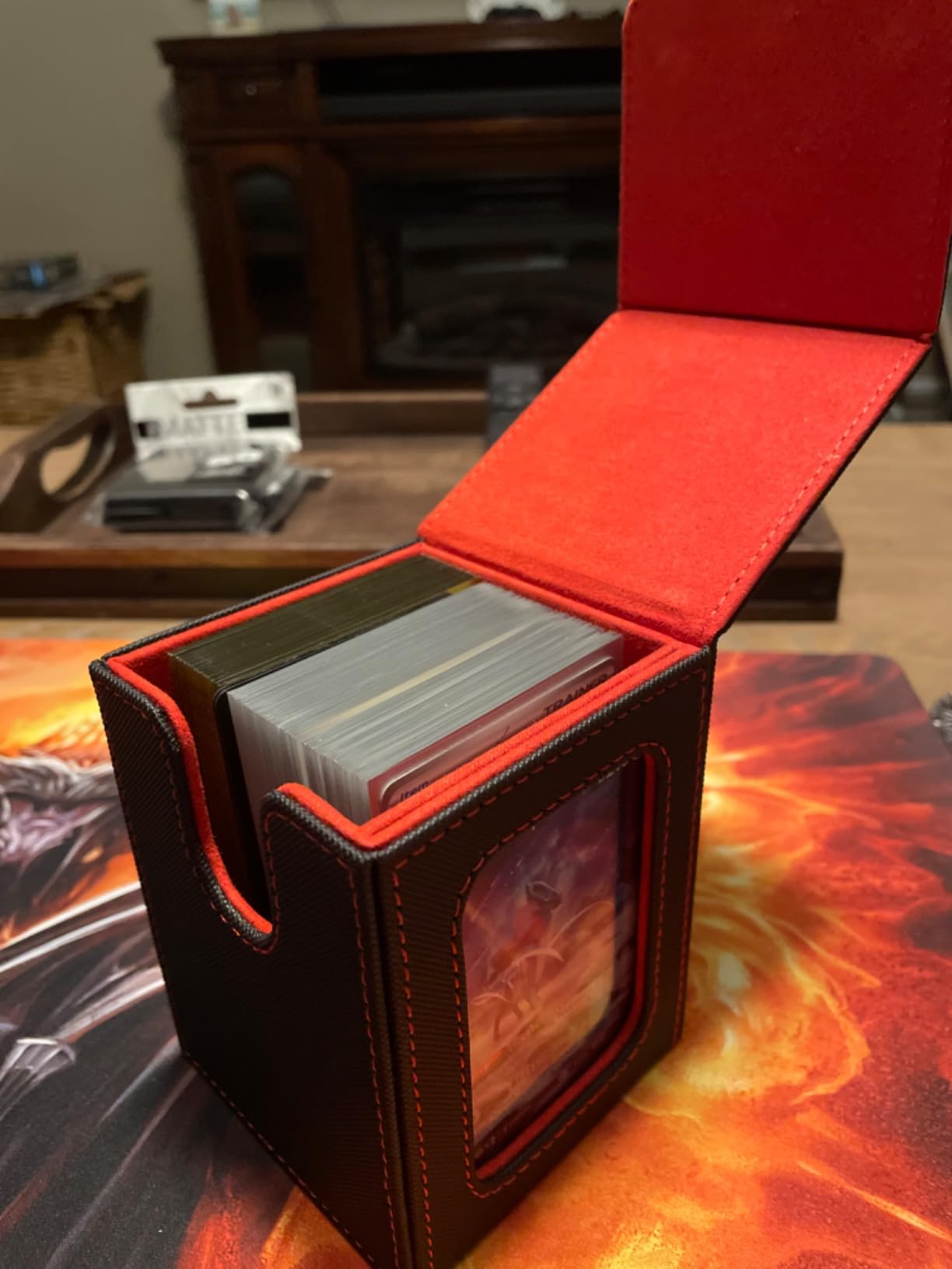 MTG Deck Box Holds 5 Display Card Deck Boxes with Playmat and Dice Box, Includes 10 Colorful Dividers and 1 Card Supporter, Trading Card Storage Box For Magic Game Cards (Black and Purple) customer photo 1