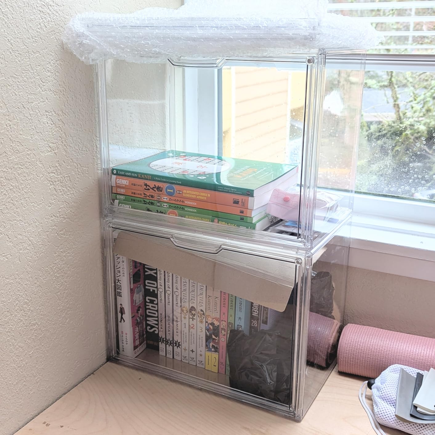 GUDEMAY Large Clear Stackable Acrylic Storage Bins with Door, Dustproof Figure Collectibles Display Case, Football & Motorcycle Helmet Showcase, Basketball, Sports Memorabilia Organizer (XL, 3 Pack) customer photo 2