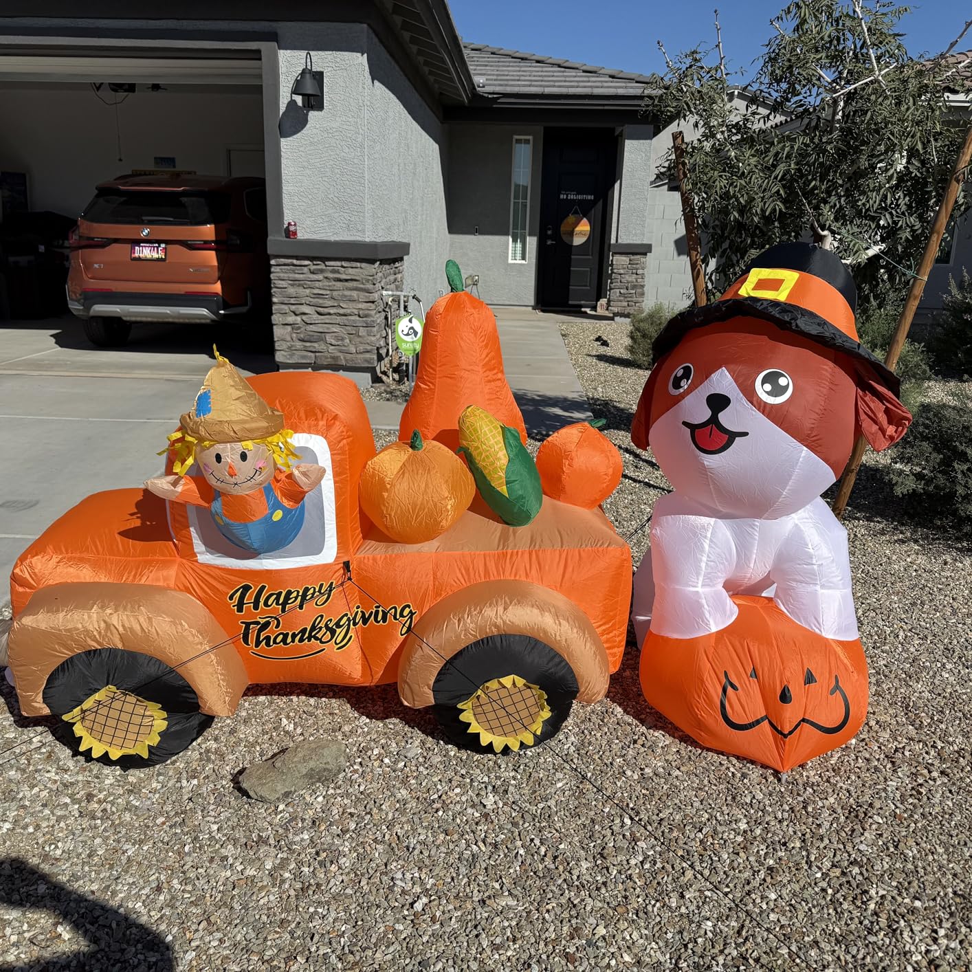 GOOSH 5.2 FT Thanksgiving Inflatables Dog Outdoor Decorations Blow Up Yard Cute Puppy Standing on a Pumpkin with Pilgrim Hat with Built-in LEDs for Garden Lawn Indoor Party Decor customer photo 1