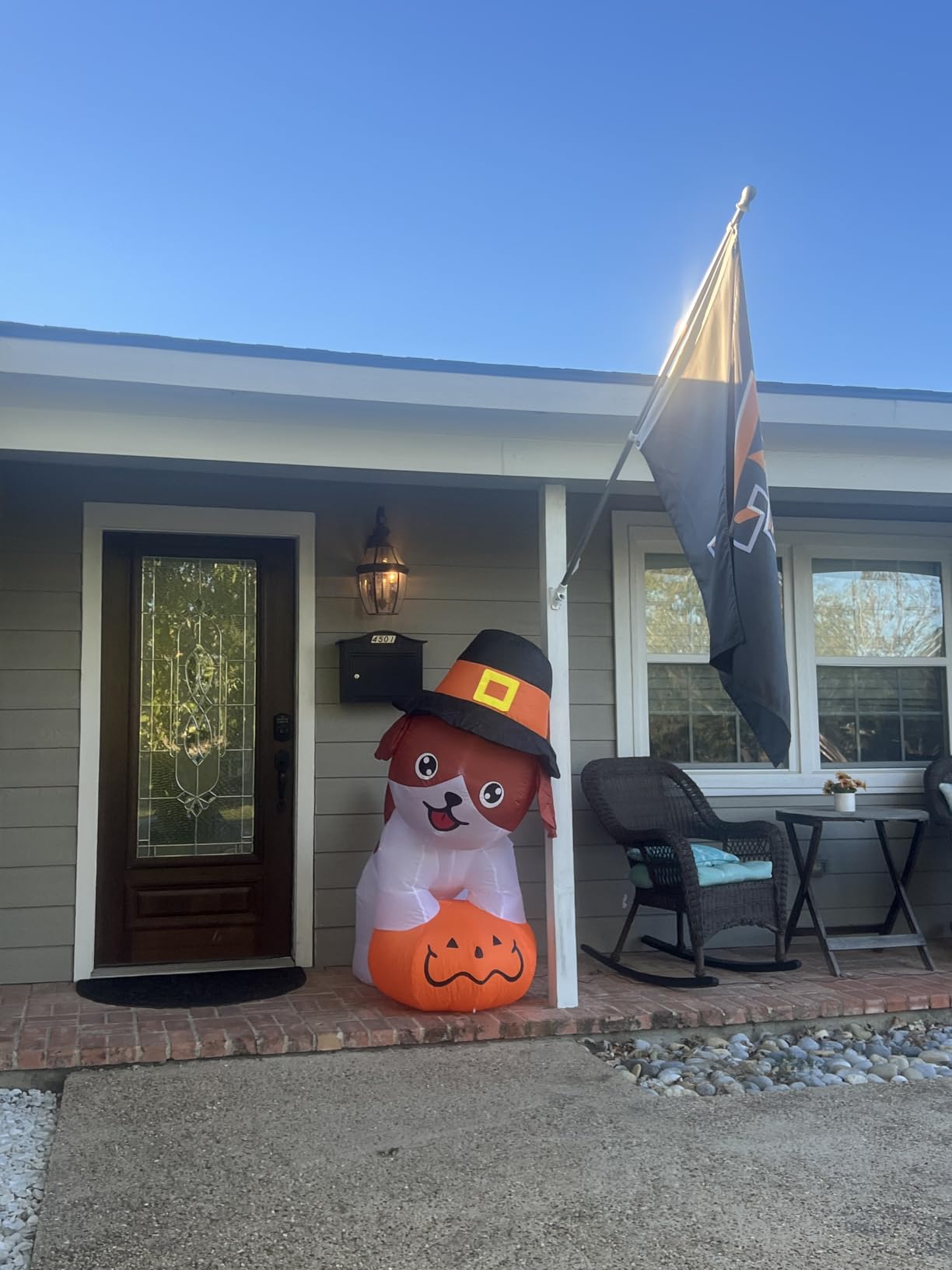GOOSH 5.2 FT Thanksgiving Inflatables Dog Outdoor Decorations Blow Up Yard Cute Puppy Standing on a Pumpkin with Pilgrim Hat with Built-in LEDs for Garden Lawn Indoor Party Decor customer photo 2