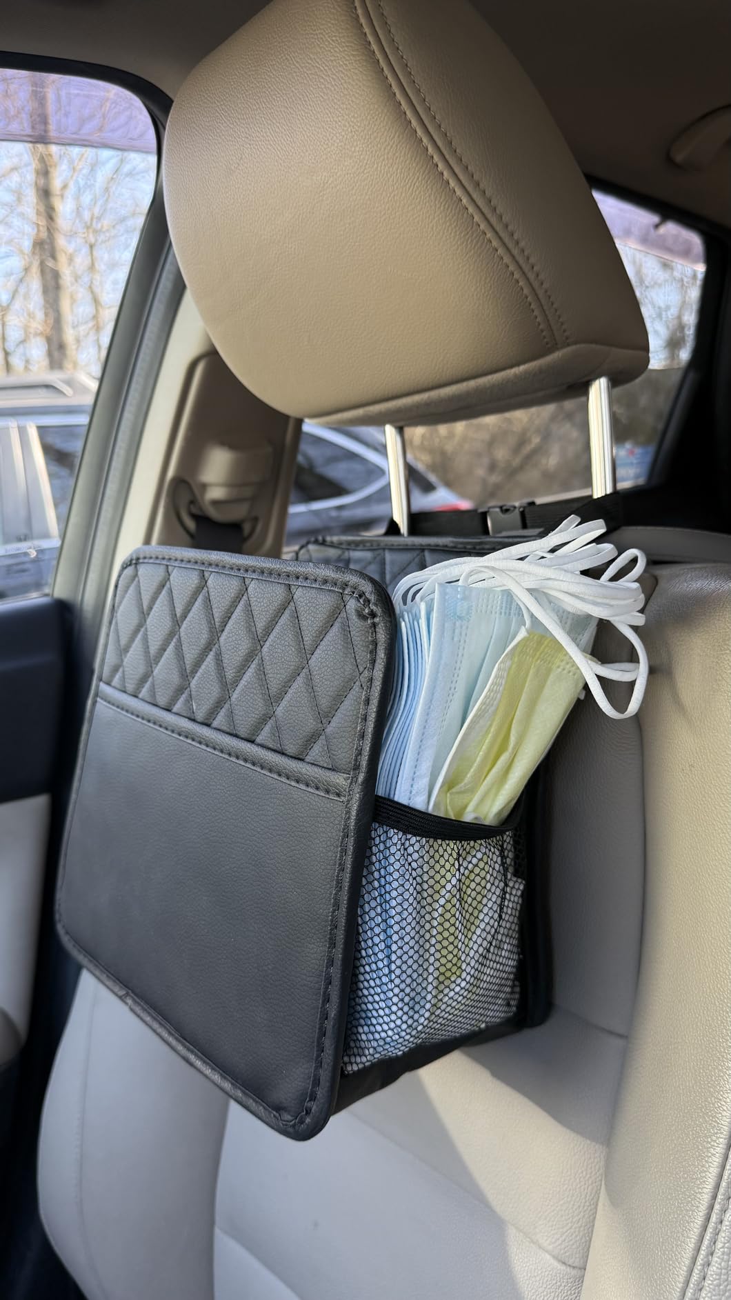 Mandark PU Leather Car Seat Back Organizer, Black | Three-pocket layout with clear panel customer photo 2