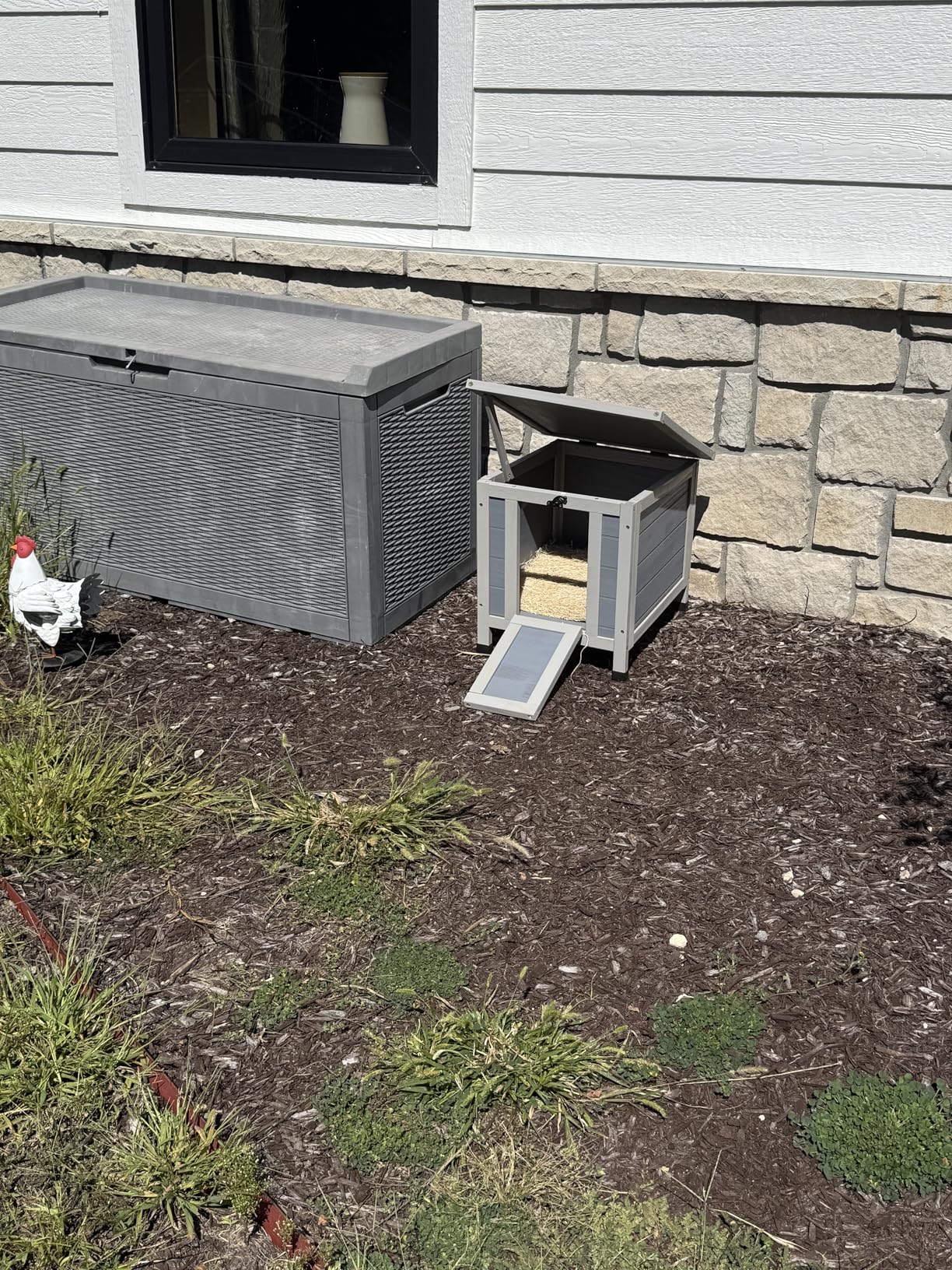 Coziwow Rabbit Hutch Indoor Outdoor, Nonslip Ramp Small Animal Cage, Gray | Wooden openable cage for bunnies, cats, chickens, ducks & small pets. Easy to move, secure shelter. Ideal for indoor hideout. customer photo 2