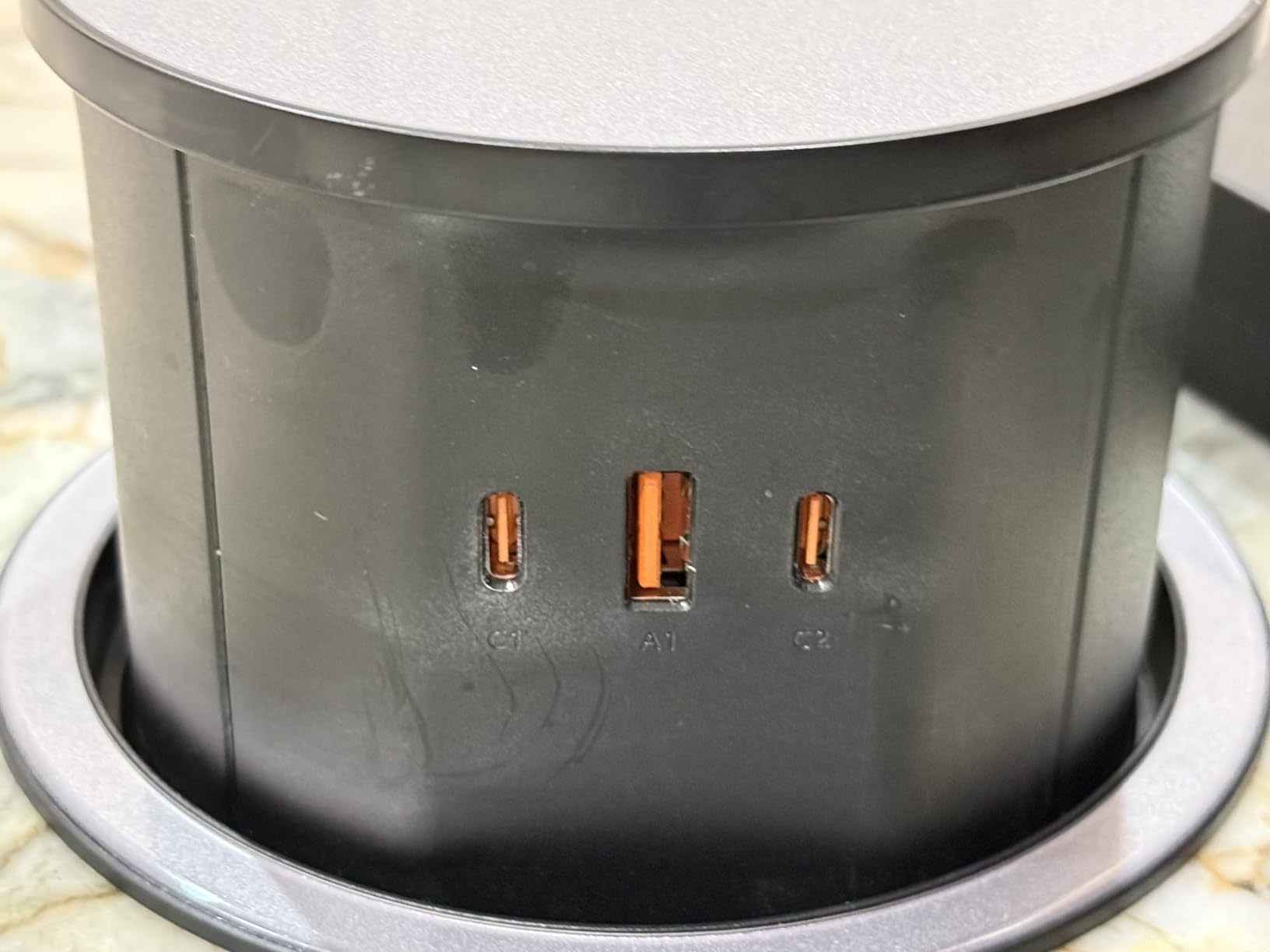 VILONG Pop Up Outlet for Countertop, 2 USB-C, 15W Wireless, 4AC, 6FT Cord | 800J Surge Protection, Fits 4.75