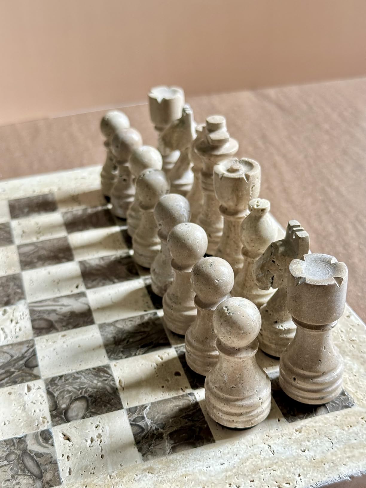 Marble Chess Set for Adults 12 Inch White and Travertine | Handmade Chess Board Games with Storage Box, Travel Chess Game with 32 Chess Pieces & 2 Extra Queens, Gifts & Home Décor customer photo 2
