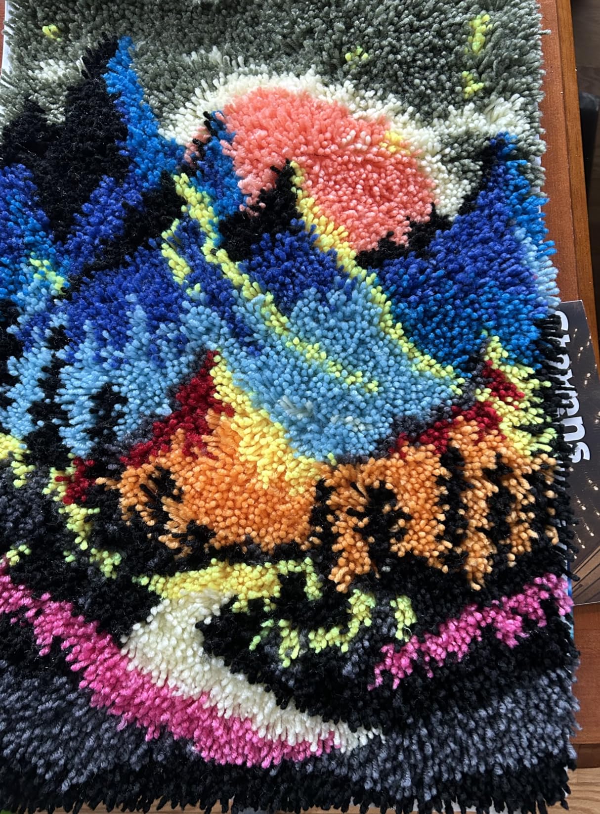 Landscape of Sunset Mountain Tree Latch Hook Rug Kit for Adults DIY Carpet Cushion with Printed Canvas Crochet Yarn Craft Hook and Latch Tapestry for Home Decor Pets Warm Pads 60x40cm customer photo 1