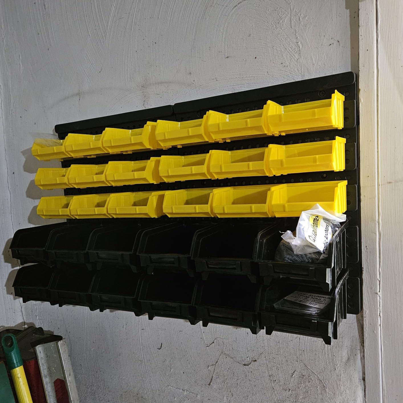 KJE 30PCS Wall Mounted Storage Bins, Plastic Tool Organizer for Garage Storage, Screws, Nuts, Bolts, Small Hardware Parts -Black, Yellow customer photo 1