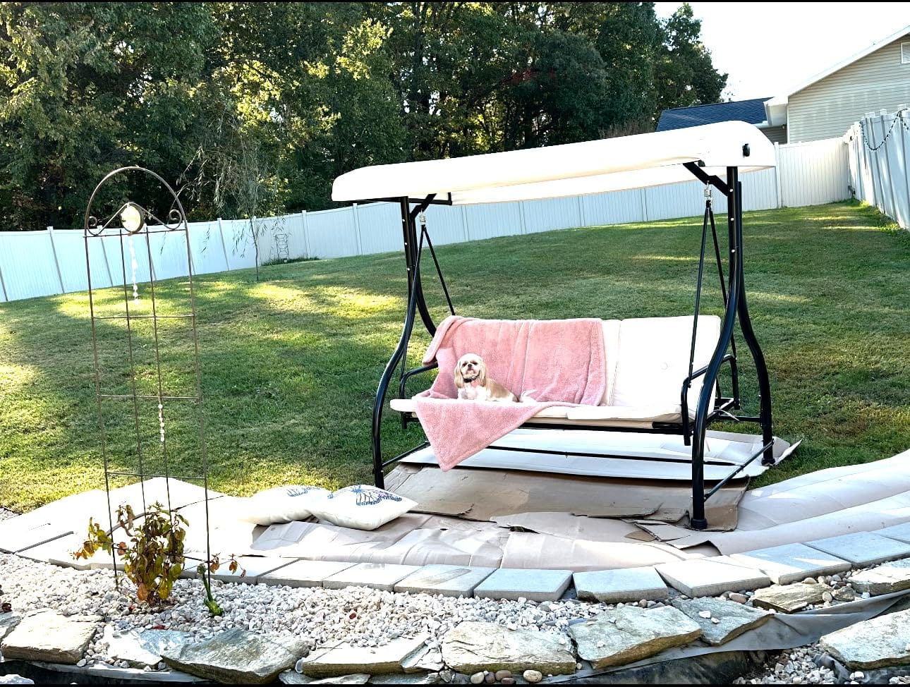 U-MAX Porch Swing Chair with Adjustable Backrest & Canopy, 3 Seat Patio Swing with Canopy 2-in-1 Convertible Outdoor Swing with Canopy Patio Daybed with Removable Beige Cushions for Adults customer photo 1