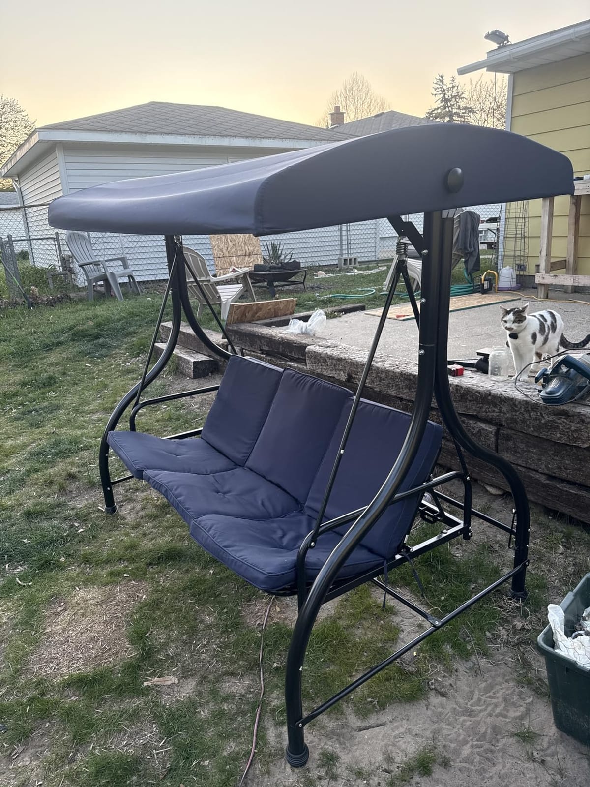 U-MAX Porch Swing Chair with Adjustable Backrest & Canopy, 3 Seat Patio Swing with Canopy 2-in-1 Convertible Outdoor Swing with Canopy Patio Daybed with Removable Beige Cushions for Adults customer photo 2