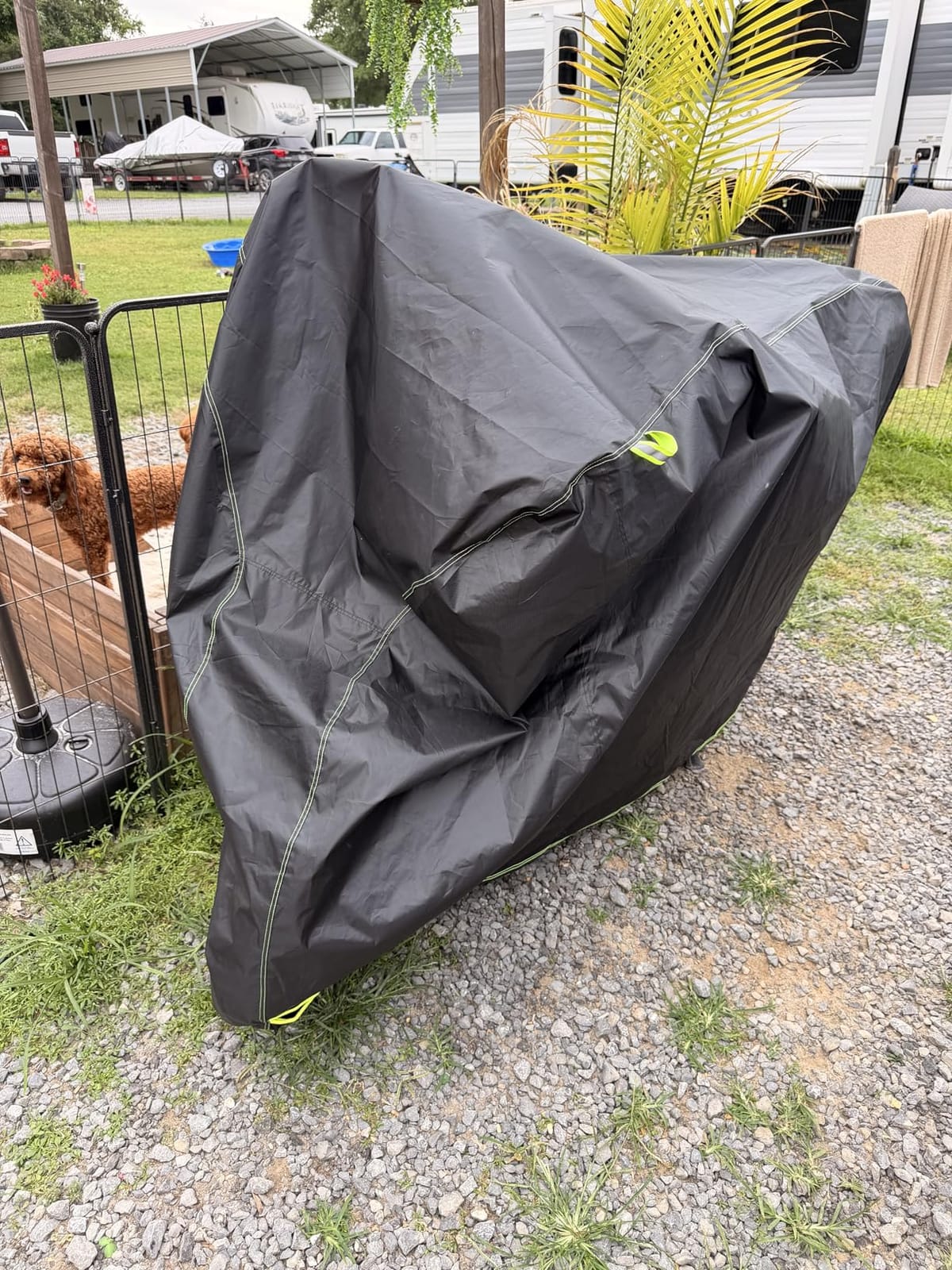 Topcrown Bike Cover Waterproof Outdoor Storage Bicycle Cover for 1 Bike | 210D Black+Green, XL Size for 1 Bike, Rain Sun UV Dust Wind Proof with Storage Bag for Mountain Road Bike/Ebike customer photo 2