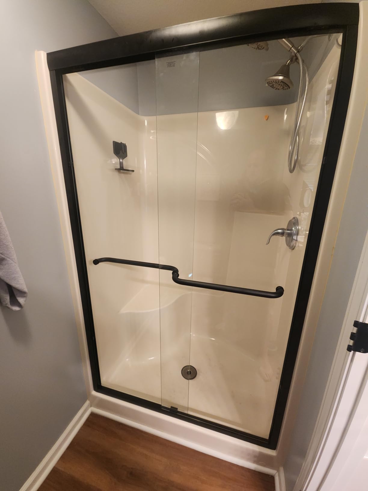 GETPRO Shower Door Double Sliding 57-60 in. W x 72 in. H Semi-Frameless Bypasss Bathroom Glass Shower Sliding Doors, 1/4 inch Clear Tempered Glass Door for Walk-in Shower Matte Black customer photo 1
