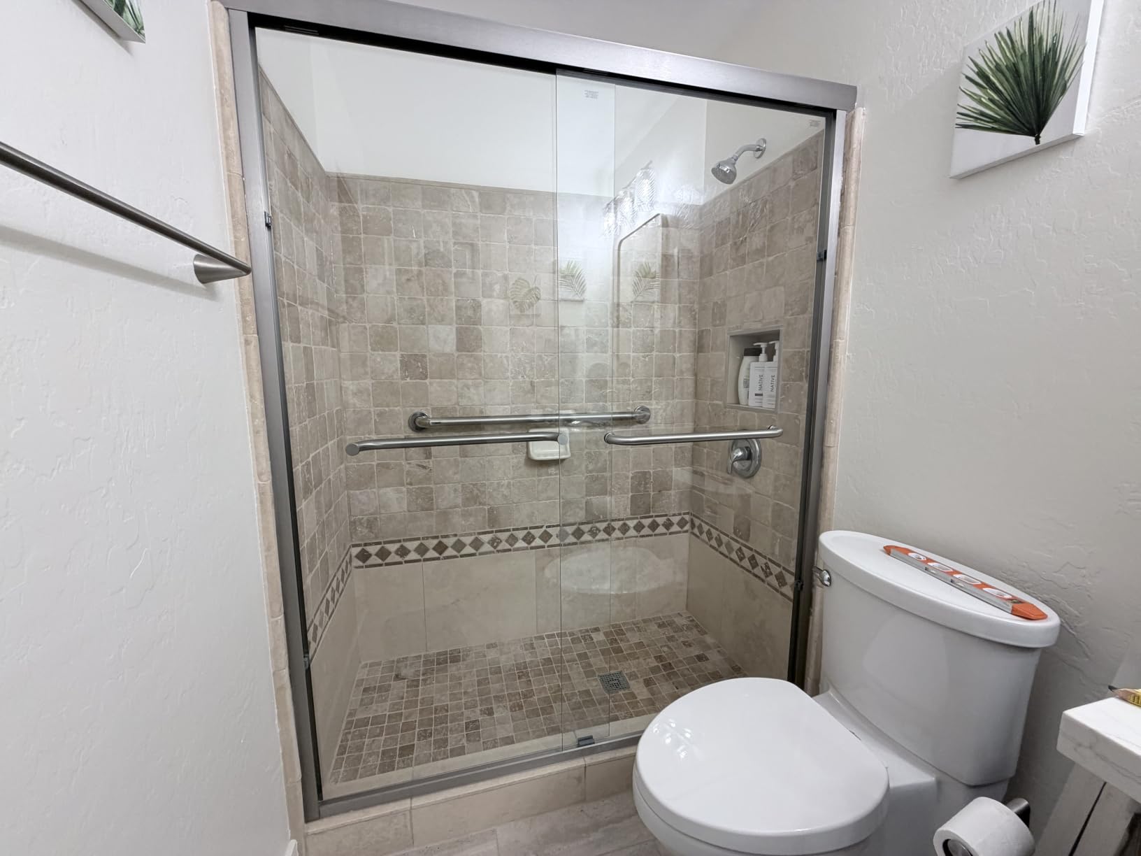 GETPRO Shower Door Double Sliding 57-60 in. W x 72 in. H Semi-Frameless Bypasss Bathroom Glass Shower Sliding Doors, 1/4 inch Clear Tempered Glass Door for Walk-in Shower Matte Black customer photo 2