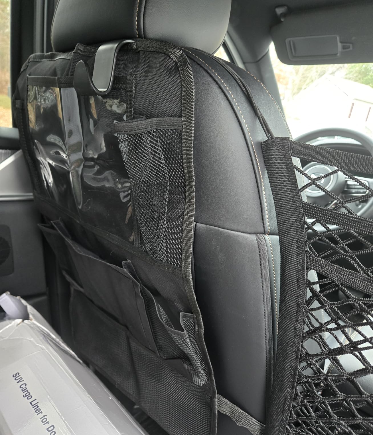 New Fi Backseat Car Organizer (20 Storage Pockets), Come with Free 1 Seat Net and 2 Headrest Hook, Touch Screen Tablet Holder, Divider for Driving Safely Children & Pets, Car Organizer (Black) customer photo 2