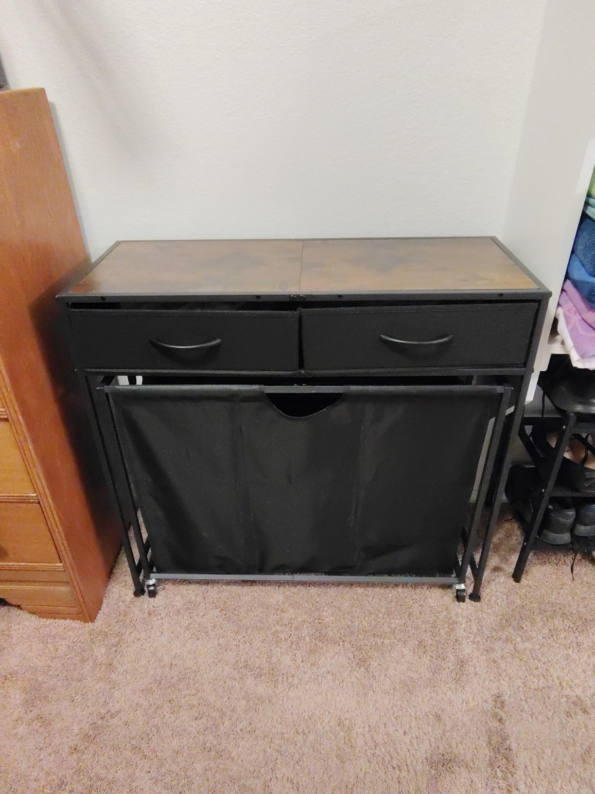 Laundry Sorter, Rolling Laundry Hamper with 3 Section Pull-Out Bags, Laundry Basket Organizer with 2 Drawers & 2-Tone Top Panel, Laundry Hamper with Wheels for Laundry Room Organization, Bathroom customer photo 1