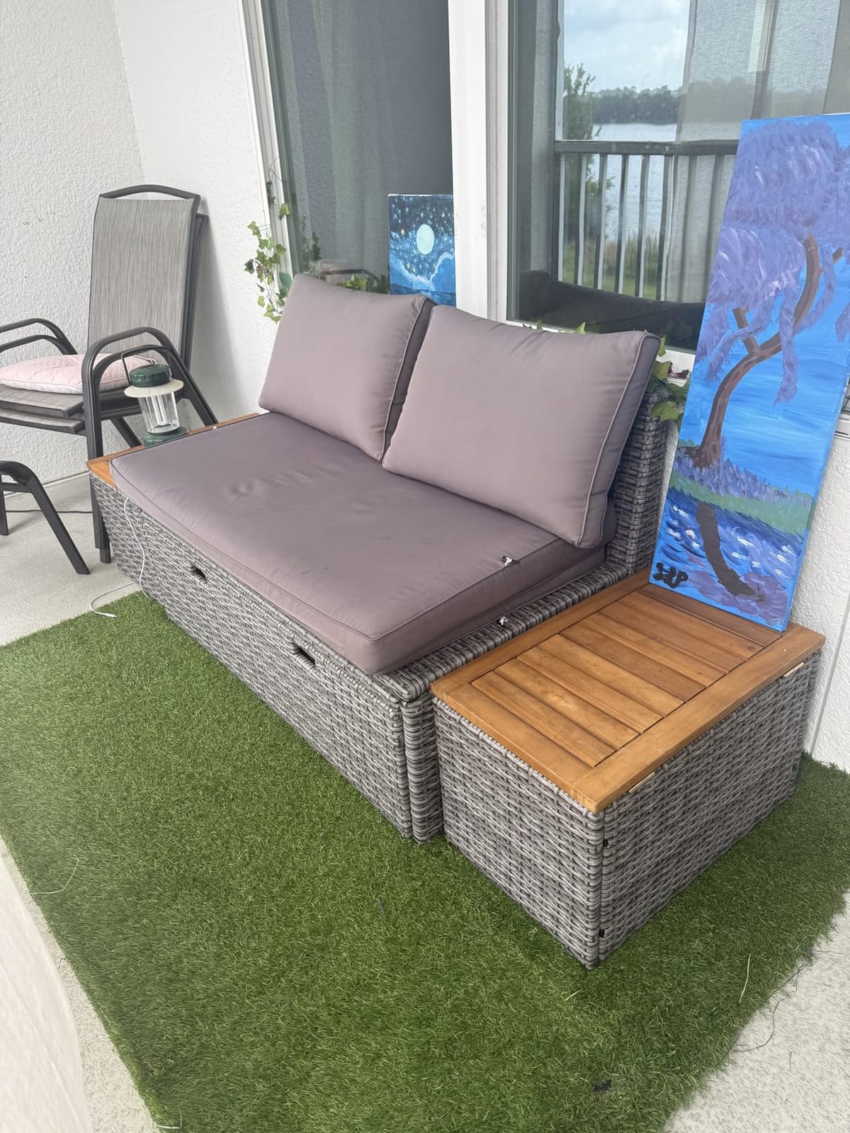 Devoko Patio Day Bed Outdoor Daybed Set,Rattan Lounge Bed | with 2 Side Tables for Backyard Porch Poolside Lawn Beach (Navy Blue) customer photo 1