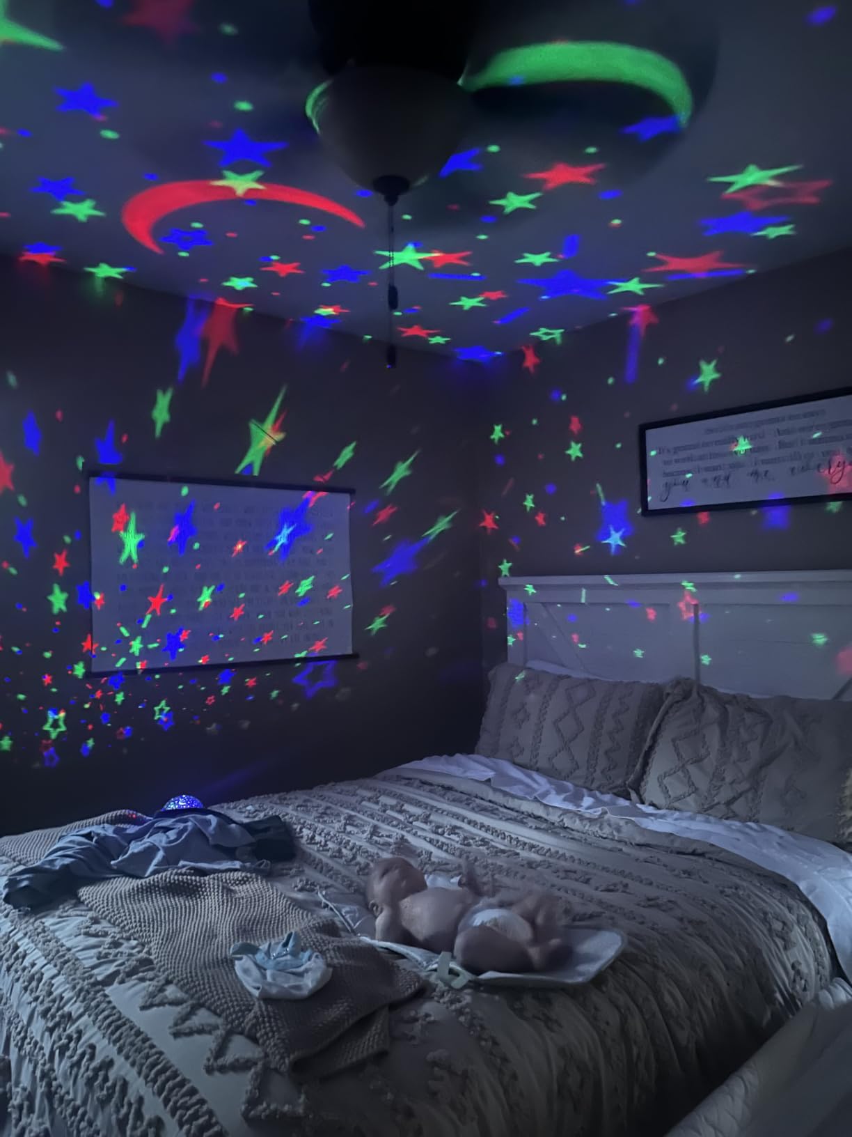 COOLNIGHT Boy Room Decor, 93 Lighting+3 Films Toddler Room Decor, Remote+Dimmable+360 Slient Nightlight for Baby Nursery, Starry Night Light Up Toys, Moon Projector (White) customer photo 1