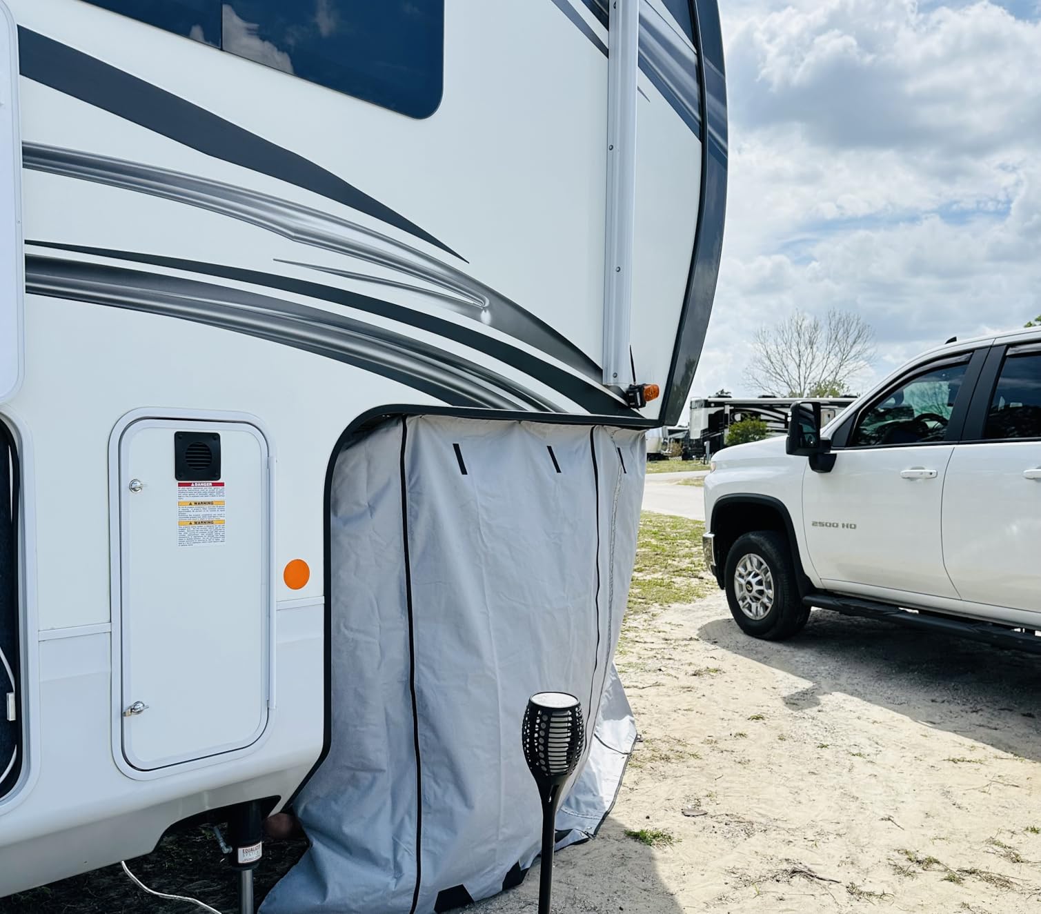 KNOX RV Skirt, All-Weather Protection 5th Wheel Skirt with Twist Fasteners, Anti-Tear RV Skirting with Reflective Strips, Zippered Panels, Anti-UV Winter Storage RV 5th Wheel Accessories, 5.5x22.1-Ft customer photo 2