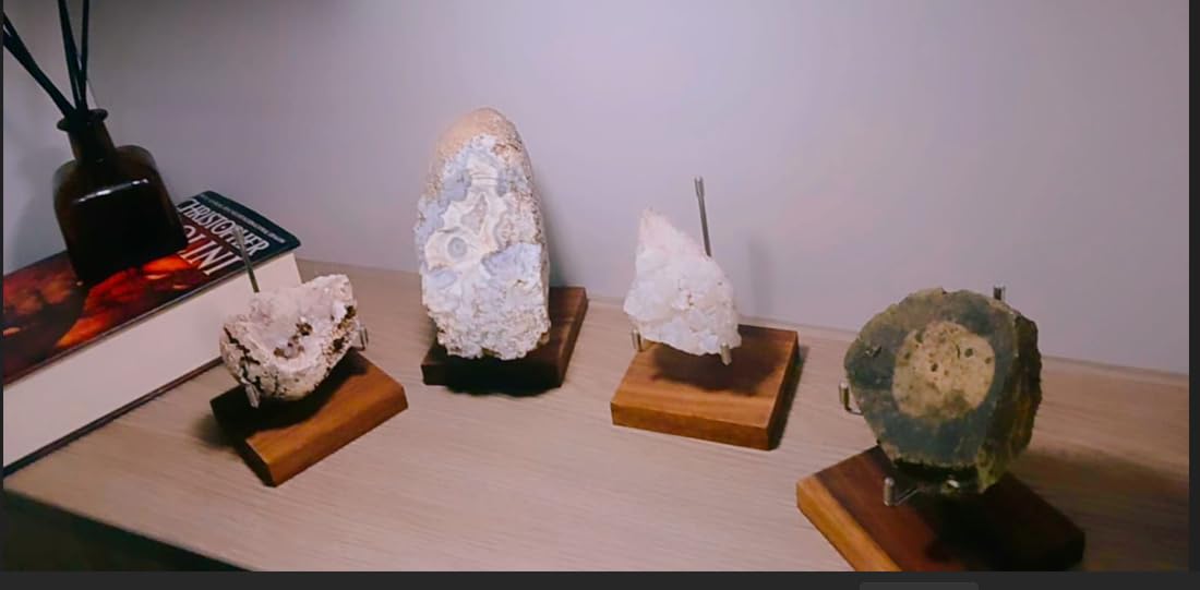 Wenqik 4 Pcs Crystal Display Stand Rock Display Stand Adjustable Metal Arms with Wooden Base Geodes Rock Agate Mineral Easel Holder for Collectibles customer photo 1