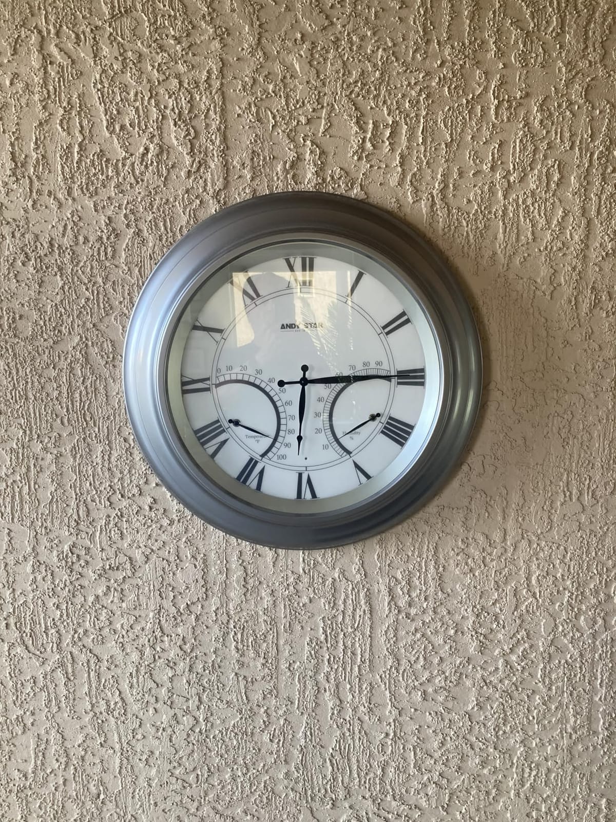 ANDY STAR 24 Inch Outdoor Clocks Waterproof, Large Outdoor Wall Clocks for Garden Patio Pool, Modern Lighted Metal Clock Battery Operated with Thermometer & Hygrometer, Gray Oak Wooden Non Ticking customer photo 1