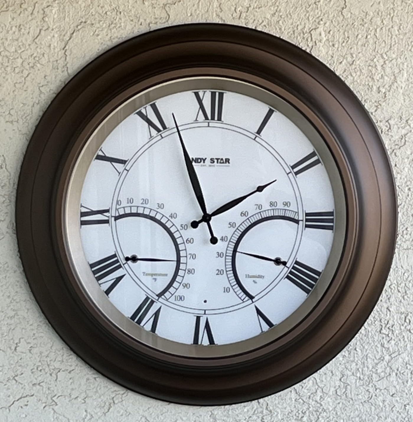 ANDY STAR 24 Inch Outdoor Clocks Waterproof, Large Outdoor Wall Clocks for Garden Patio Pool, Modern Lighted Metal Clock Battery Operated with Thermometer & Hygrometer, Gray Oak Wooden Non Ticking customer photo 2