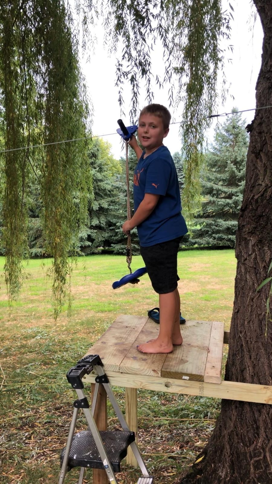 Zipline for Backyard Kids and Adults, Zipline Kit with Stainless Steel Spring Brake, Cable Tensioning Kit, Safety Harness, 2 Tree Protectors and Full Set of Zip Line Accessories with 1/4 inch Cable customer photo 1