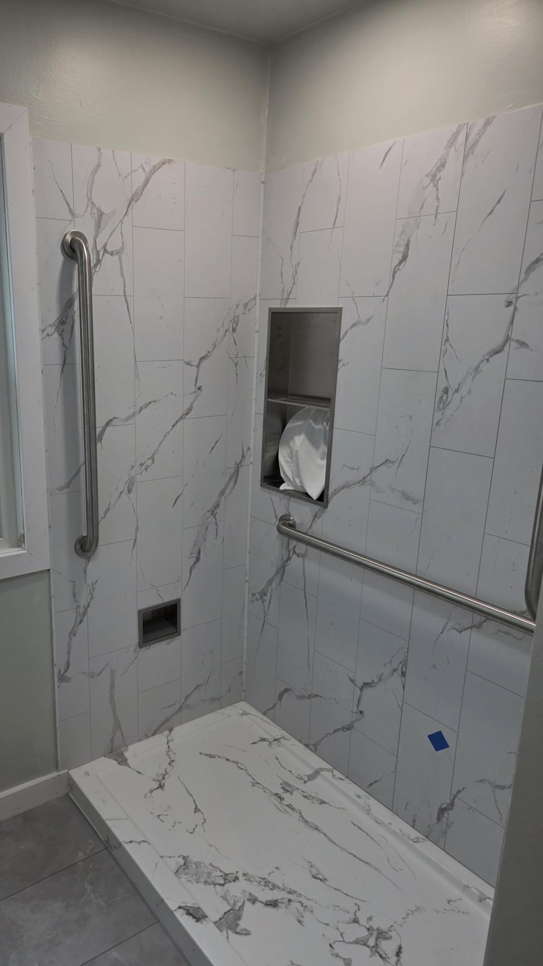 Palisade Vinyl Shower Surround Kit 78in x 60in x 36in, Urban Coast | Waterproof PVC wall panels, grout-free design, coordinating trim, shelves, adhesive and sealant included customer photo 2