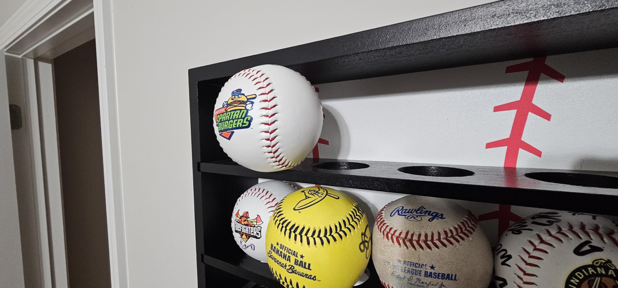 GYaozii Baseball Balls Display Case with Championship Rings Medals Holder | Brown Baseball Holder with Wooden Wall Mount for Balls, Rings, Medals, Trophies Collection customer photo 1