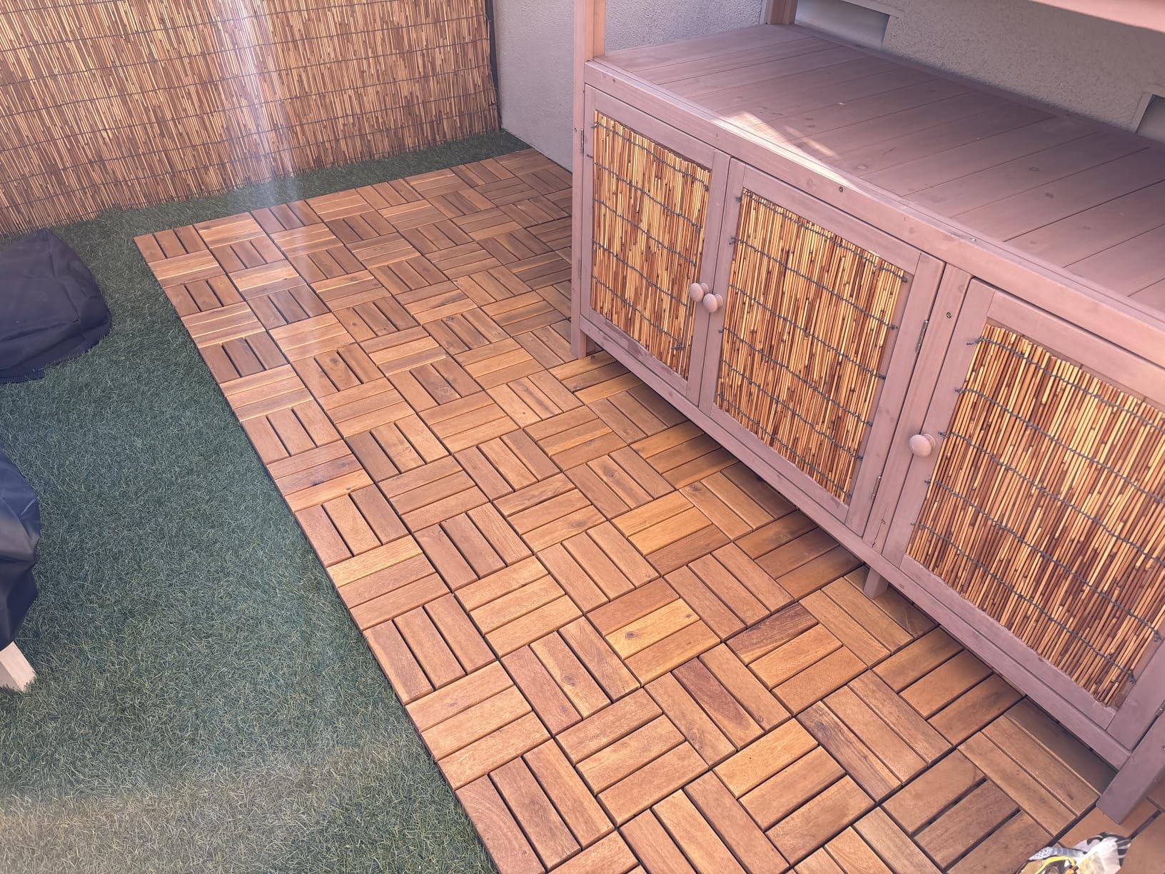 Acacia Wood Interlocking Deck Tiles, Patio & Backyard Tile, 12 in, 9 PCS | Patio decor, balcony decor, waterproof, snap-together, no tools, covers 9 sq ft, trimmable, 466 lb, entryway, pathway customer photo 2
