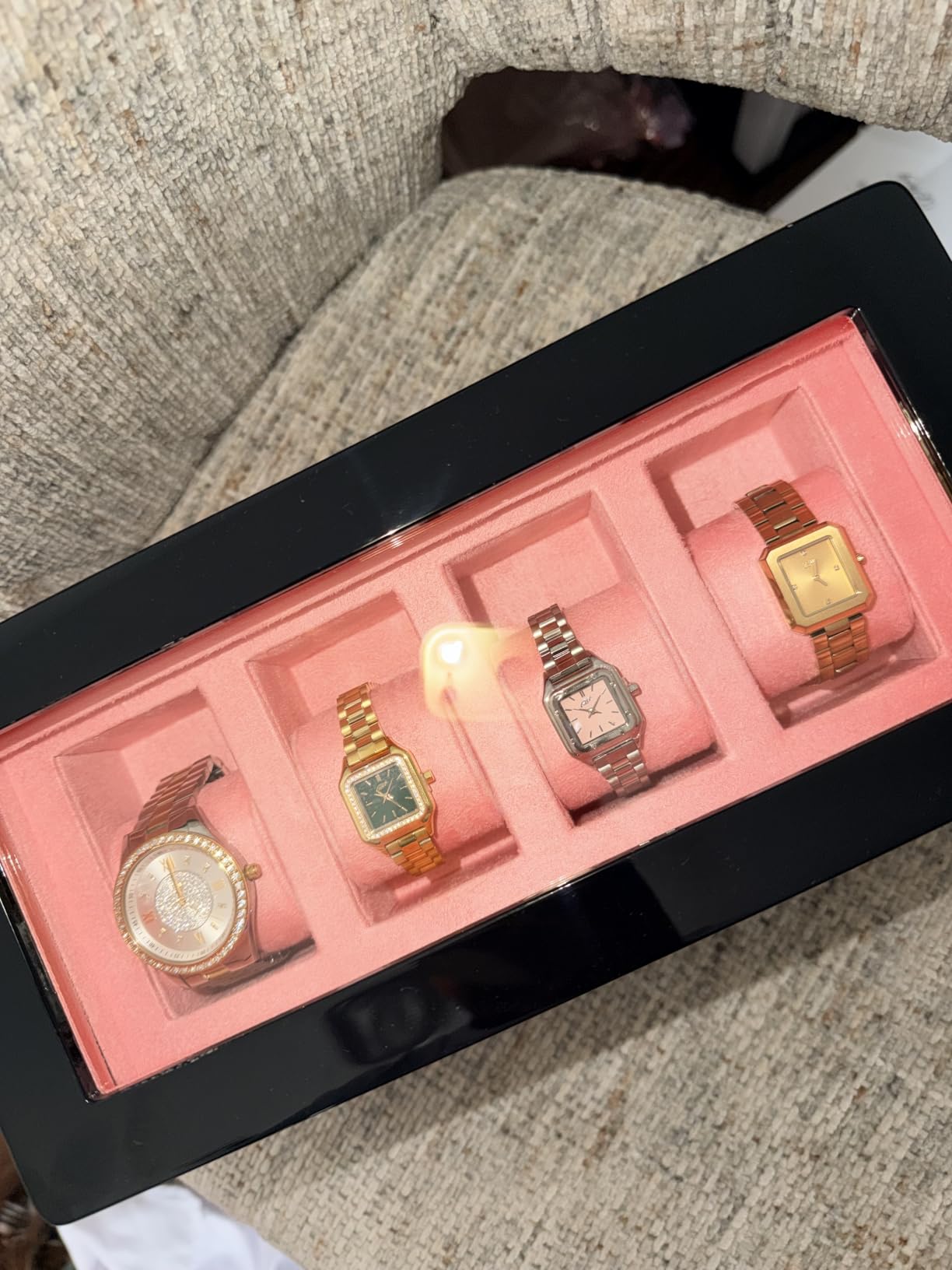 ROTHWELL 4 Slot Leather Watch Box with Valet Drawer - Luxury Case Display Jewelry Organizer, Locking Display Case Holder with Real Glass Top - Watch Box Organizer for Men & Women (Red) customer photo 1