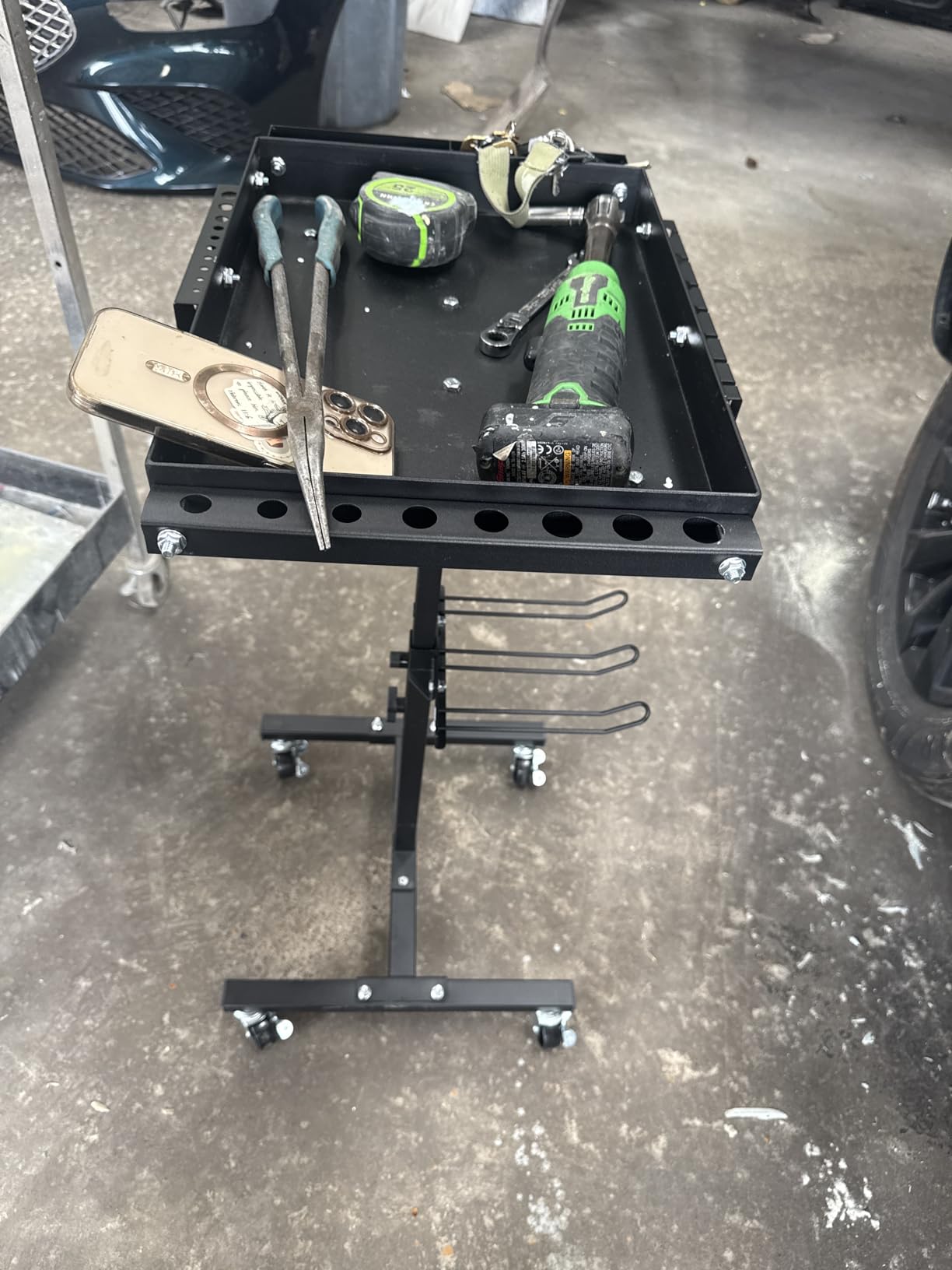 OLBRUS Adjustable Work Table, Mechanic Rolling Tool Tray Table, Black | 220LBS Capacity Mobile Heavy Duty Steel Tool Cart with 4 Lockable Wheels for Garage Repair Shops DIY customer photo 1