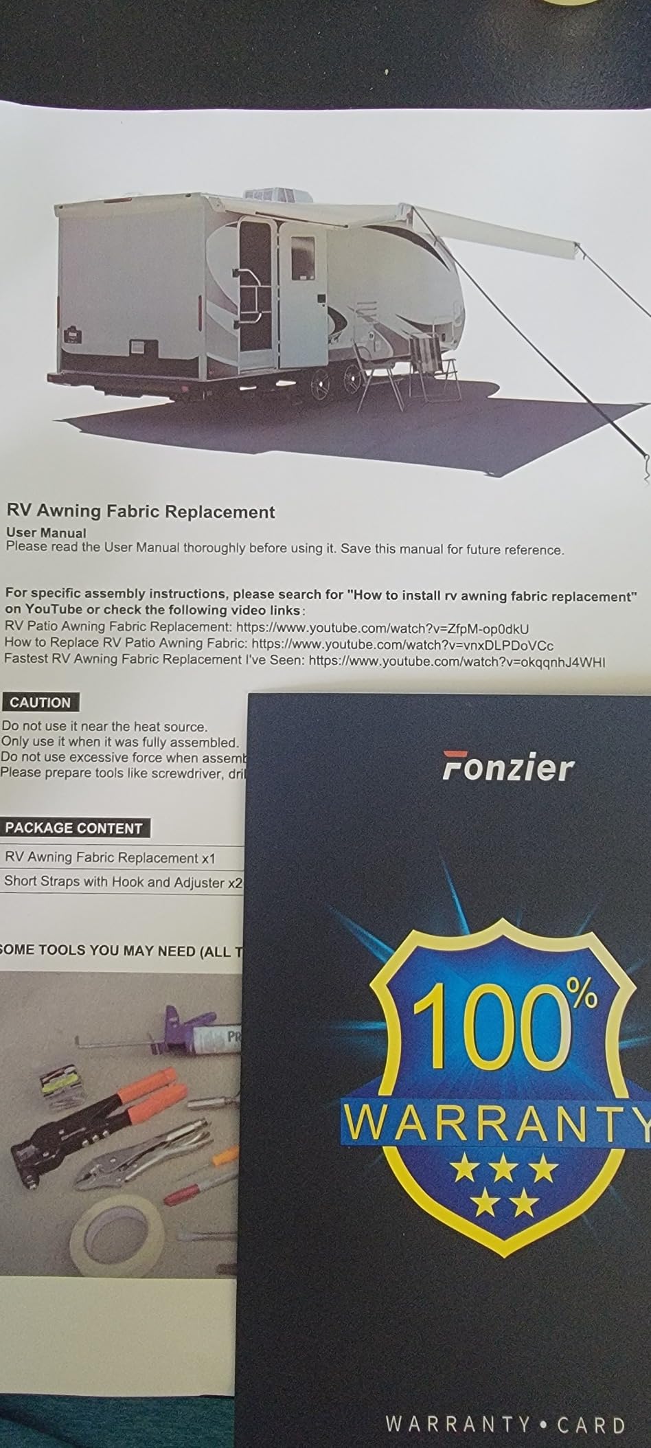 RV Awning Fabric Replacement, 19oz Vinyl for Awning- 15' (Fabric 14'2'') | Upgraded 19oz Heavy Duty Material, Outdoor Vinyl Canopy for Trailer and Motorhome Awning- Black customer photo 2