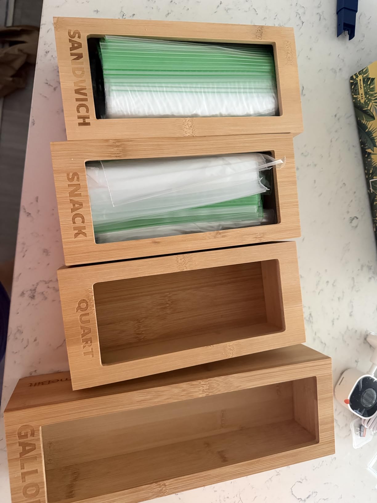 mHomeAid Bag Storage Organizer - Bamboo Food Plastic Baggie Holder, Dispenser, and Container for Kitchen Drawer - Fits Ziplock and Ziploc Gallon, Quart, Sandwich & Snack Sized Slider Bags customer photo 2