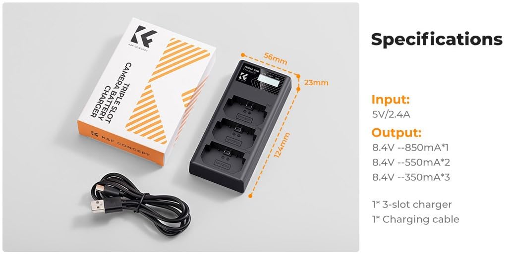 K&F CONCEPT NP-FZ100 Battery Charger, 3-Slot A7iii Camera Battery Charger with LCD Display for Sony A7iii A7iv A7Rv A6700 A6600 A9 A1 FX3 FX30 ZV-E1 Cameras customer photo 1