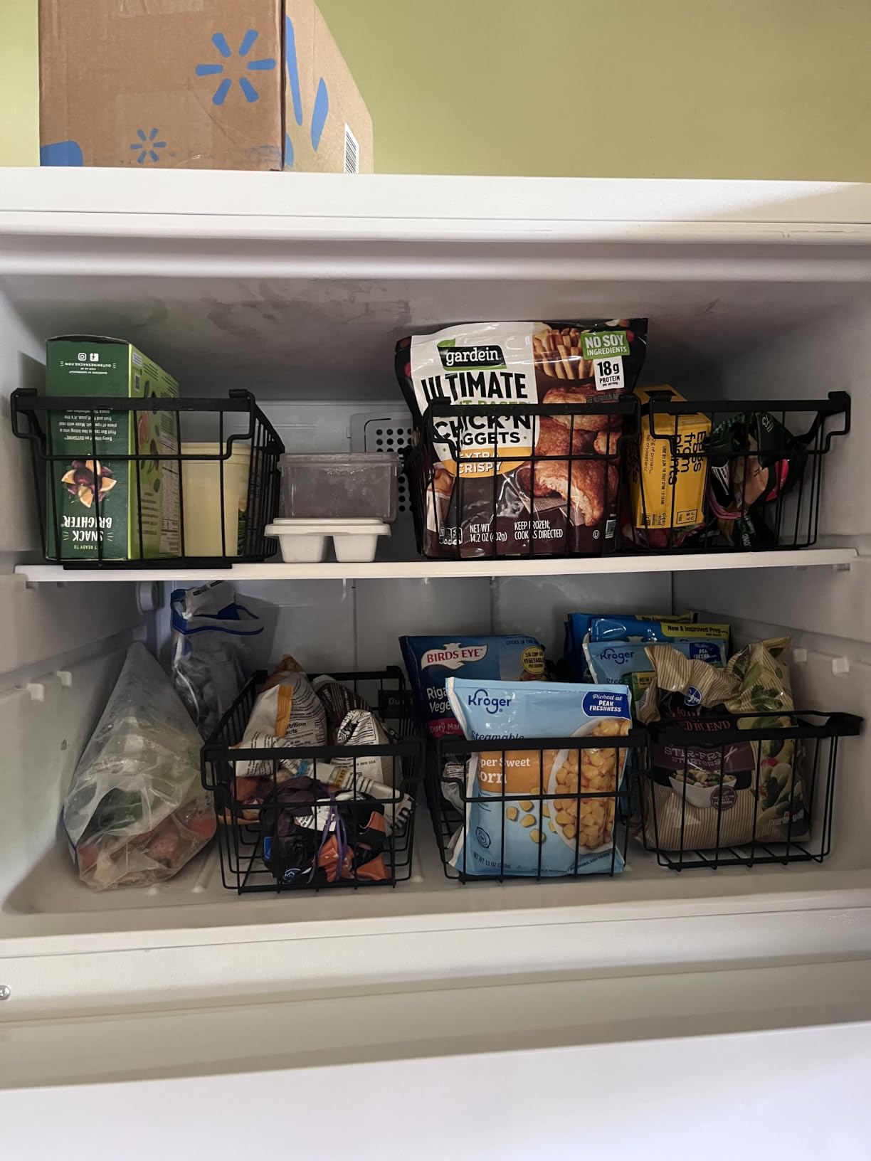 SUNALLY Freezer Organizer Bins, 4 Pack Stackable Chest Freezer Organizer for 5-7 Cu.FT Deep Freezer Sort Frozen Meats and Food, Freezer Storage Baskets with Handles Easy Reach from Bottom, Black customer photo 1