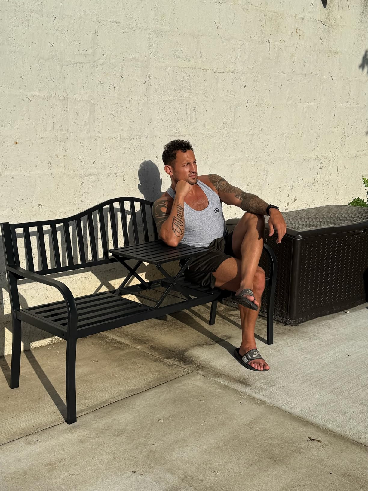 2 in 1 Metal Bench Patio Bench, 59