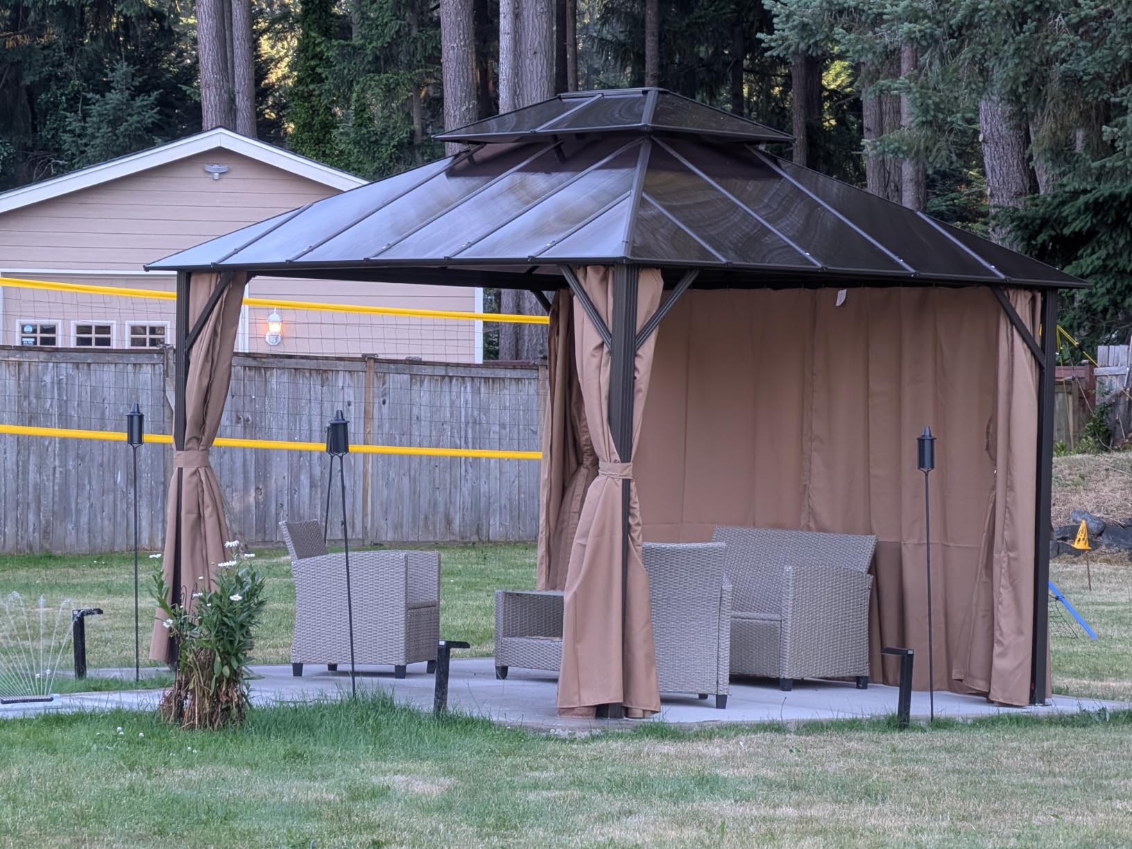 Aoxun 12'x10' Hardtop Gazebo with Polycarbonate Double Roof, Brown | Metal Frame Outdoor Permanent Pavilion with Breathable Netting and Privacy Curtain for Garden, Lawns, Patio customer photo 2