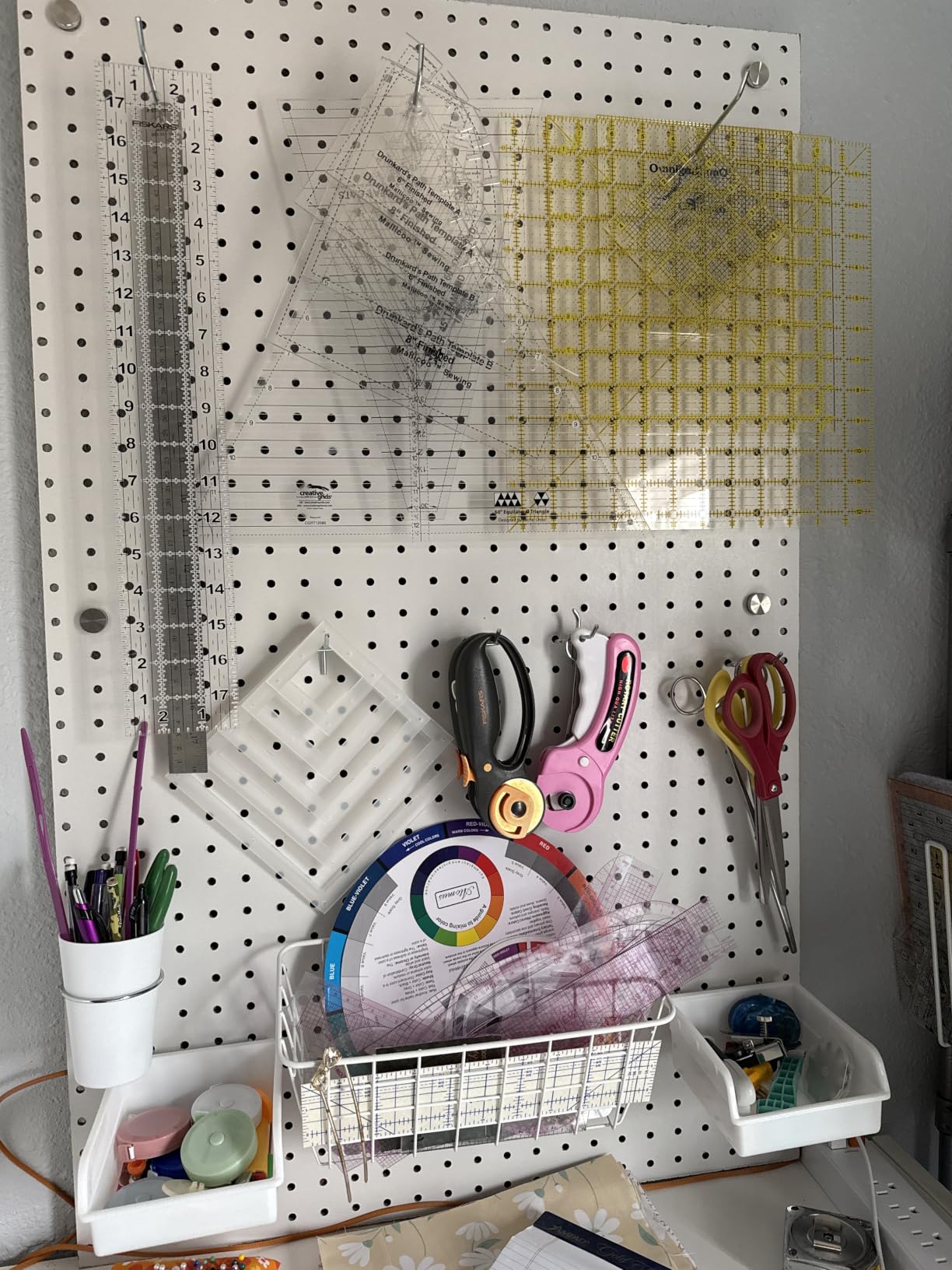 Pegboard Organizer Set 42Pack Peg Board Baskets Hooks Bins Cups (White Pink) | 1/8