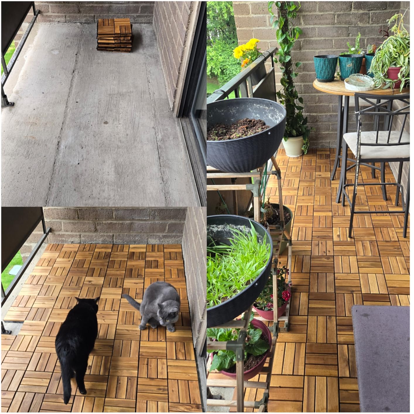 Natural Acacia 12x12 Interlocking Wood Deck Tiles for Balcony, Garden, Patio, Poolside Decor - Waterproof Indoor & Outdoor Flooring - Square Joints (9, Natural, 6 slats) customer photo 1