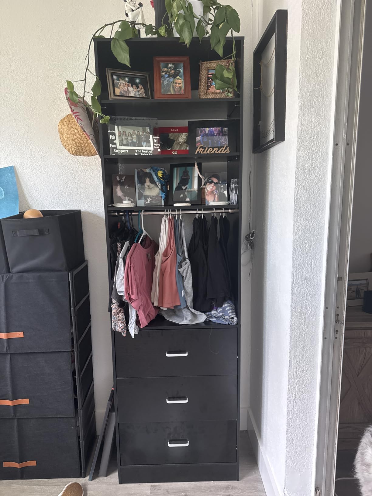 Besiost Freestanding 2FT Closet System with 3 Drawers, Wood Closet Organizer, 24 inch Closet Organizer system with Hanging Rod & Shelves, Walk-in Closet Systems for Small Closets, White (24L x 15 W x 80 H) customer photo 1
