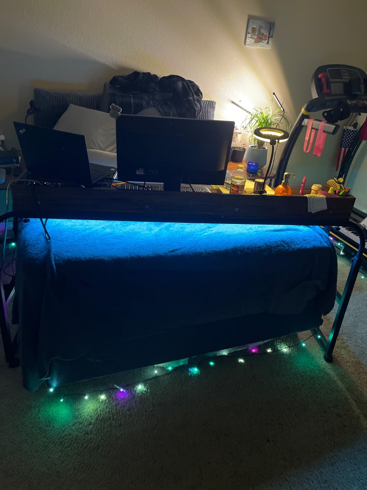 HWB Bed Table Desk with Wheels & Adjustable Height, LED Lights | Charging Station & AC Outlets, Over Bed Desk for King Size customer photo 2