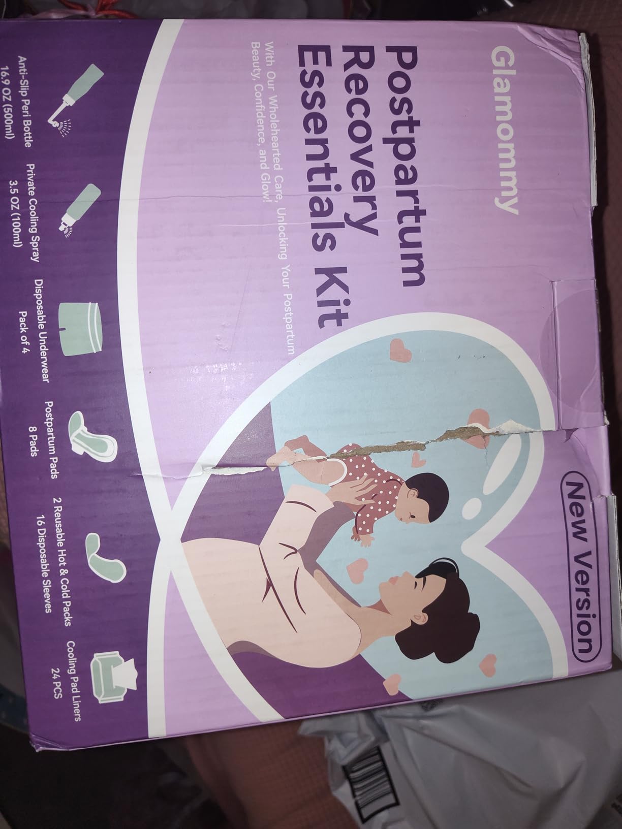 Glamommy Postpartum Recovery Essentials Kit, Labor & Delivery Care for Mom | Includes peri bottle, cooling spray, disposable underwear, postpartum pads, hot & cold packs, soothing liners for postpartum customer photo 2
